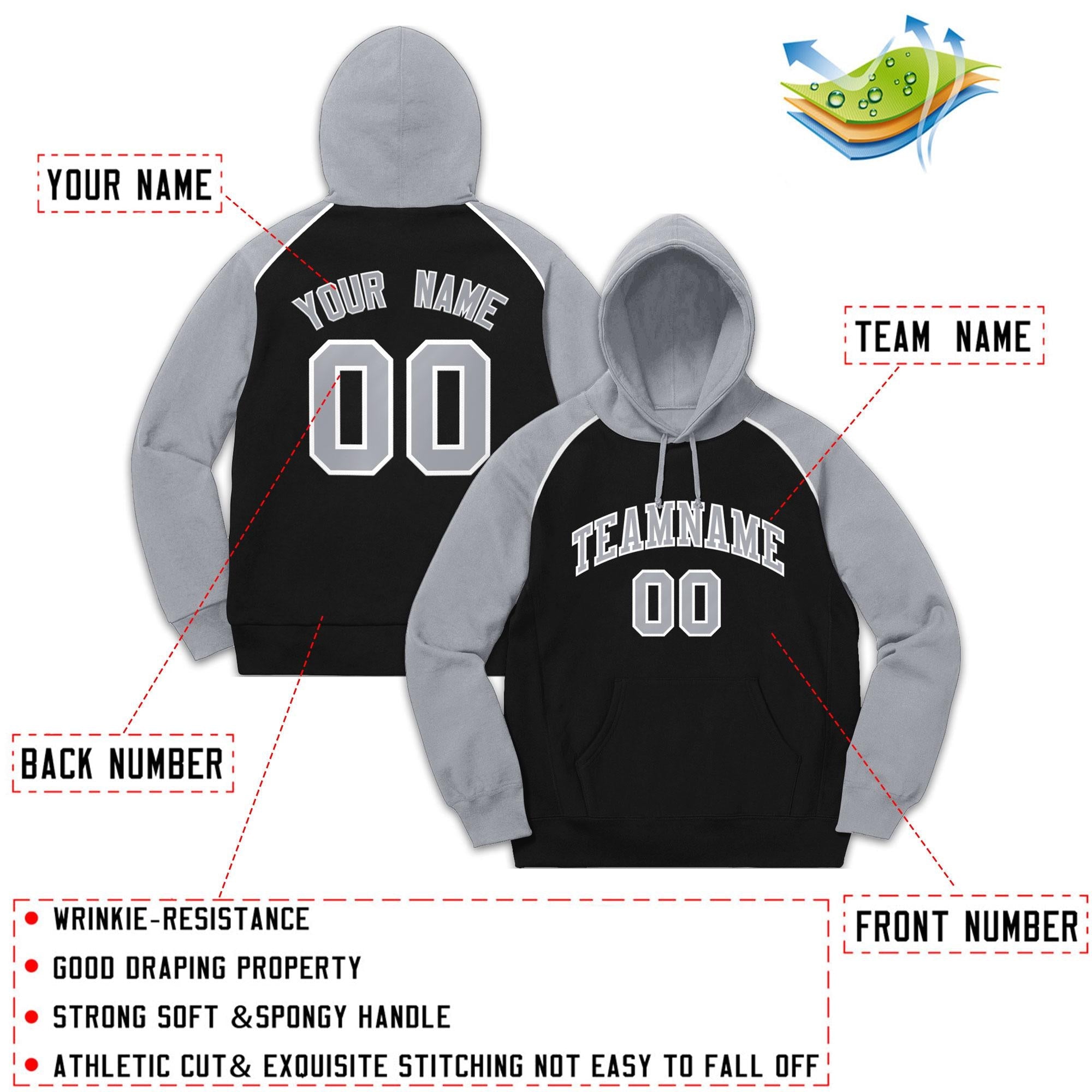 Custom Stitched Sportwear Black Gray-White Raglan Sleeves Pullover Hoodie| KXKSHOP