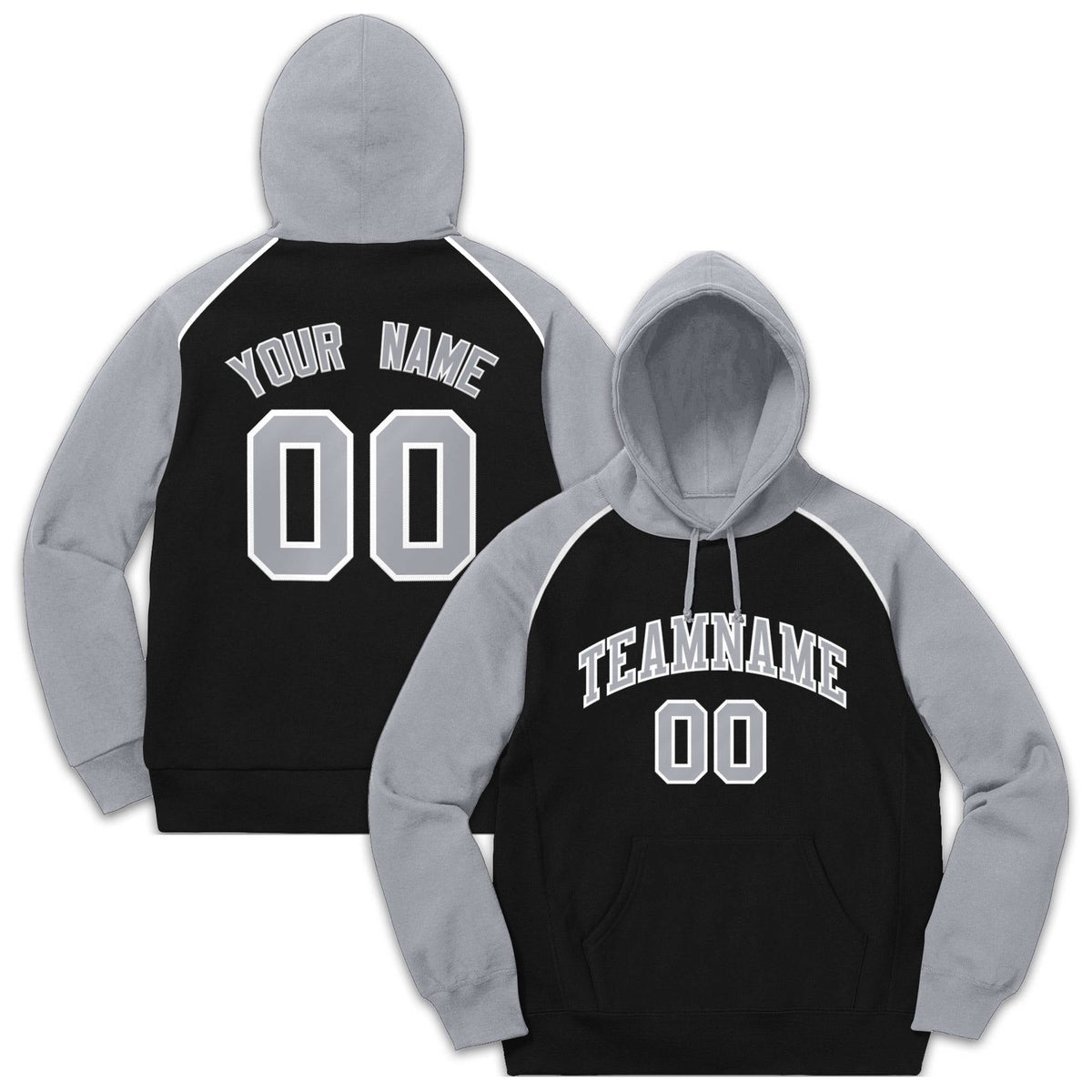 Custom Stitched Sportwear Black Gray-White Raglan Sleeves Pullover Hoodie| KXKSHOP
