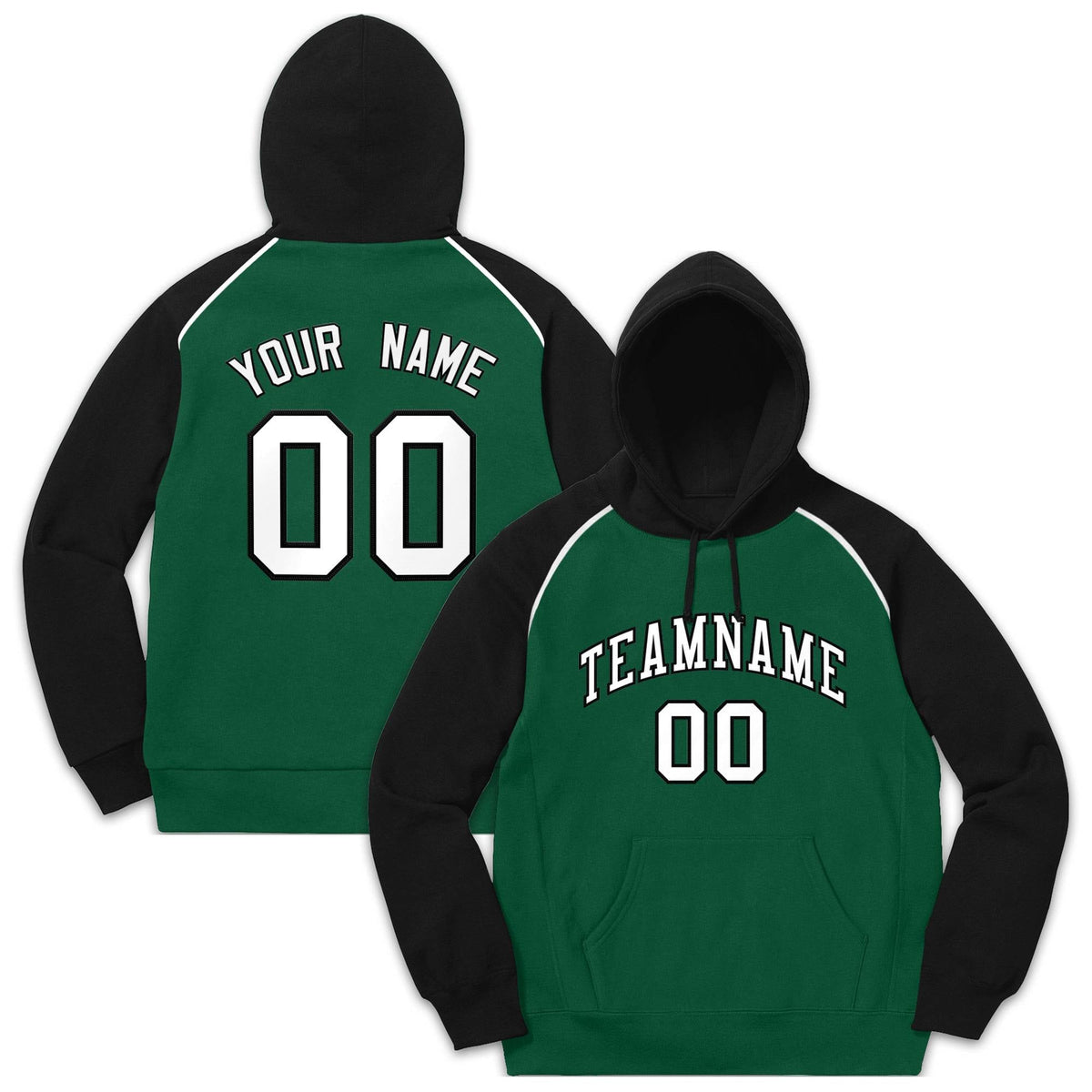 Custom Stitched Sportwear Green White-Black Raglan Sleeves Pullover Hoodie| KXKSHOP