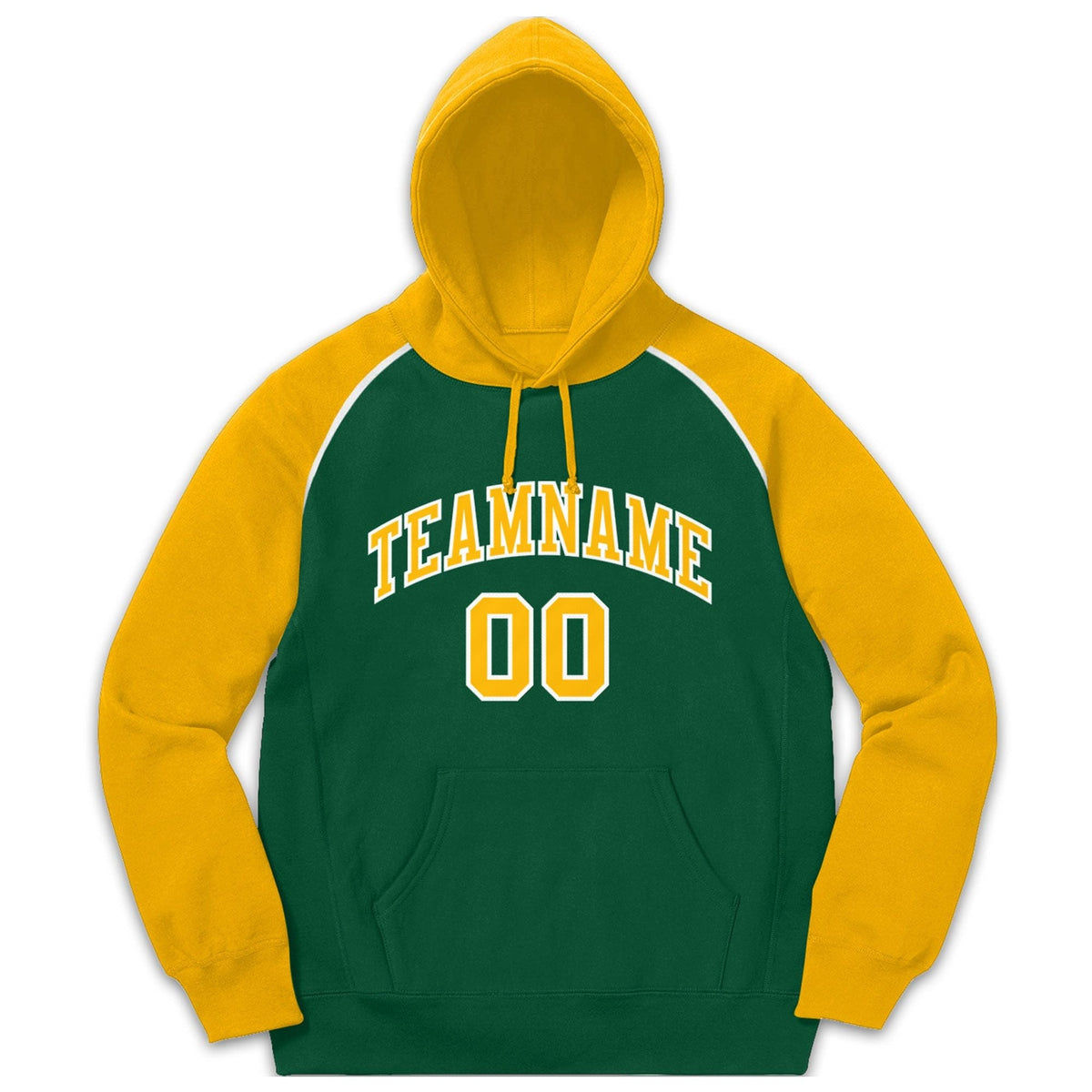 Custom Stitched Sportwear Green Gold-White Raglan Sleeves Pullover Hoodie| KXKSHOP