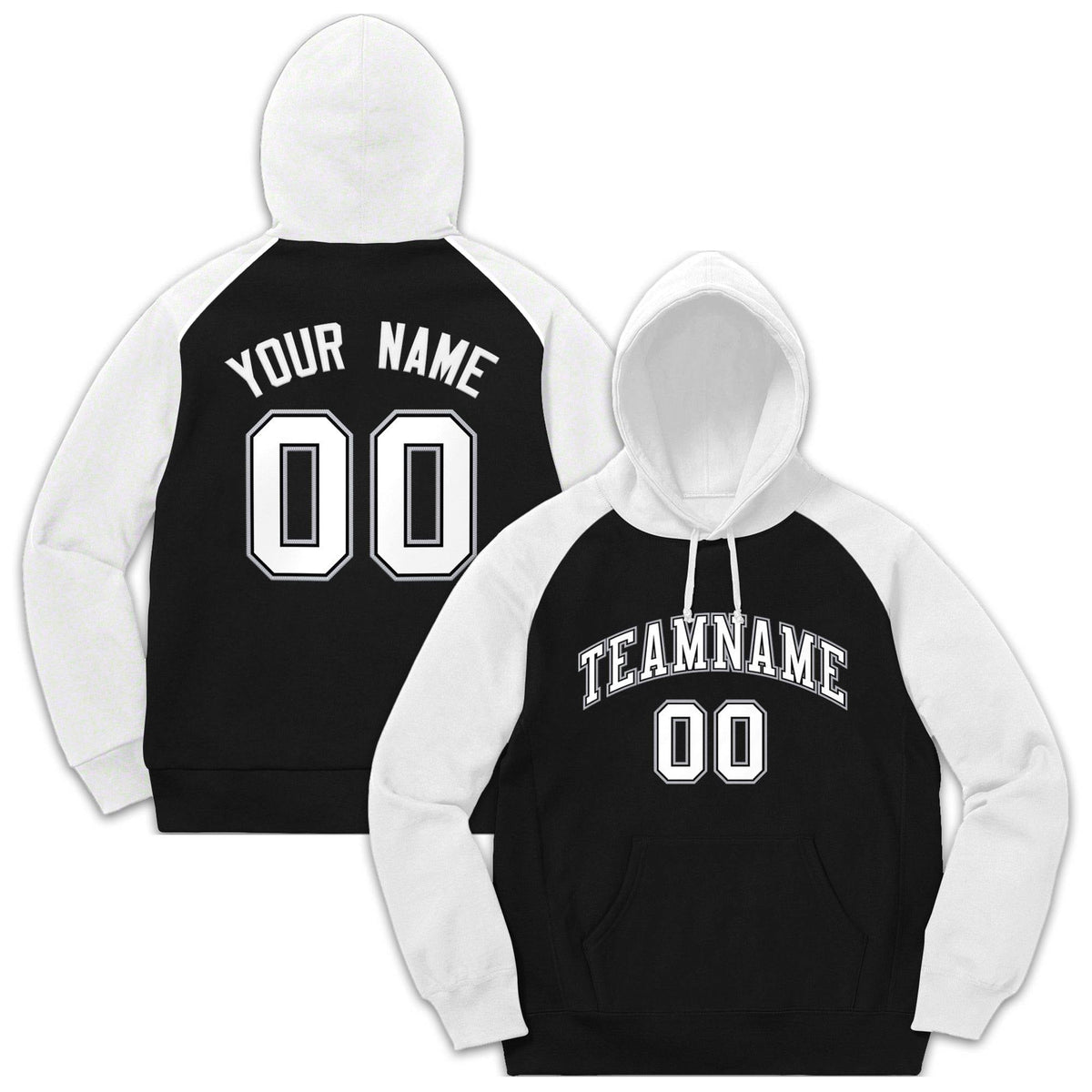 Custom Stitched Sportwear Black White-Gray Raglan Sleeves Pullover Hoodie| KXKSHOP