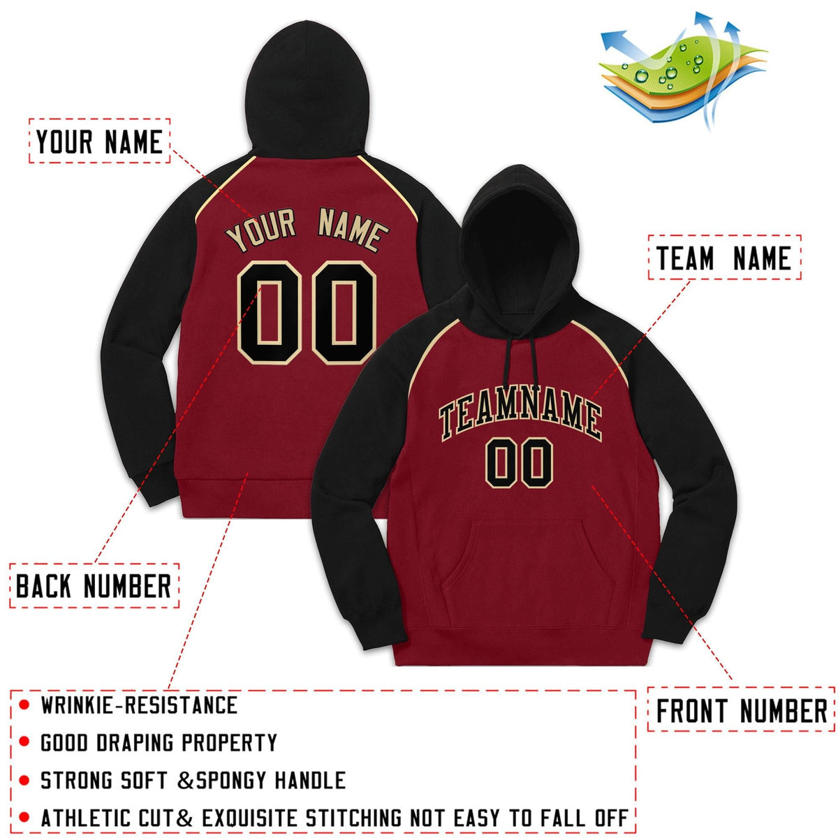 Custom Stitched Sportwear Crimson Black-Khaki Raglan Sleeves Pullover Hoodie| KXKSHOP