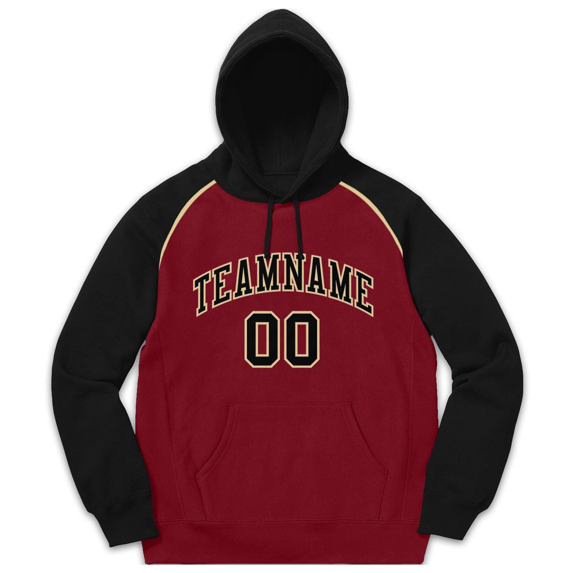 Custom Stitched Sportwear Crimson Black-Khaki Raglan Sleeves Pullover Hoodie| KXKSHOP
