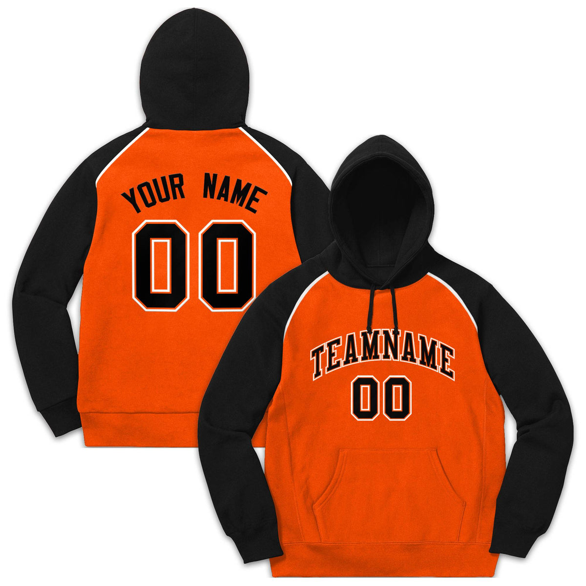 Custom Stitched Sportwear Orange Black-White Raglan Sleeves Pullover Hoodie| KXKSHOP