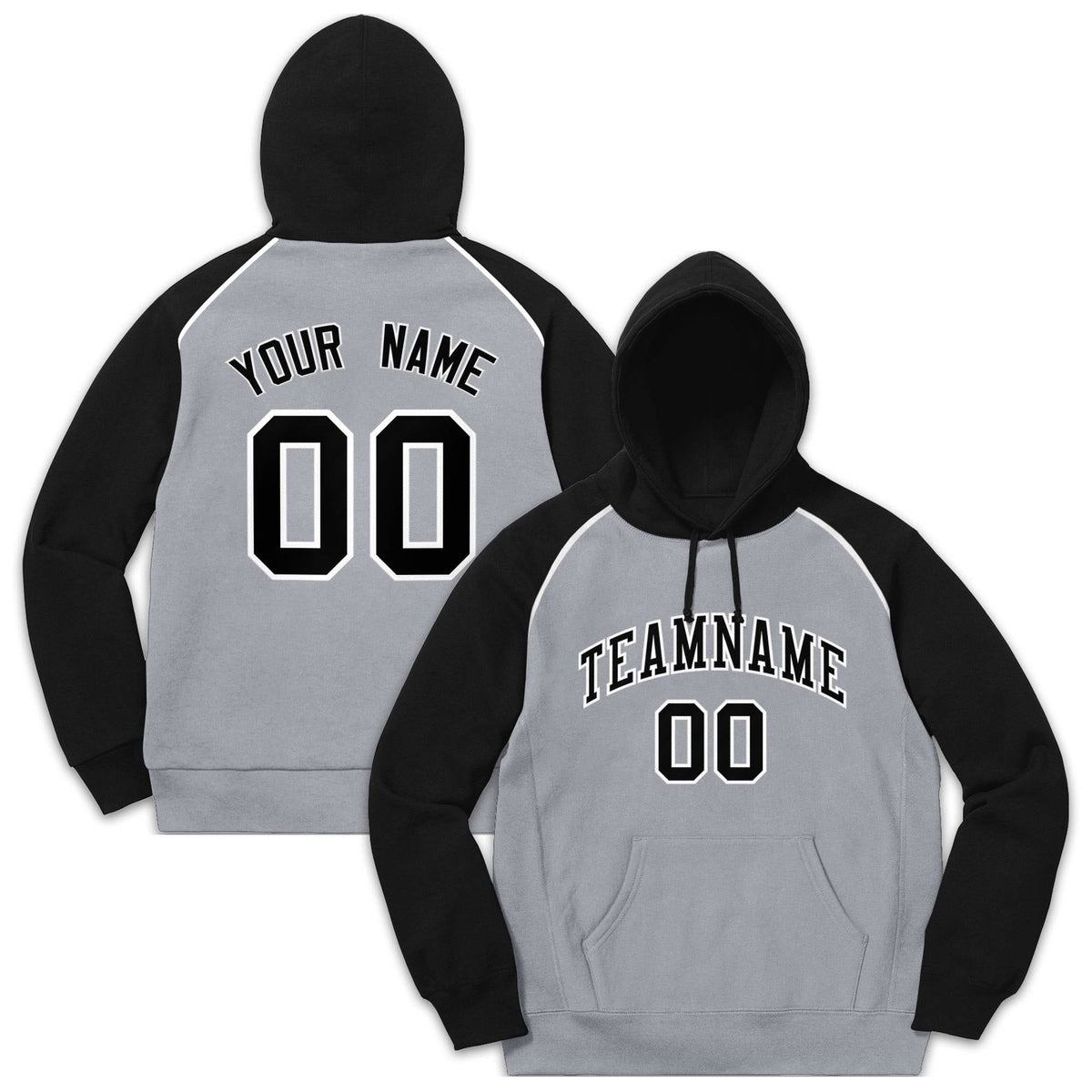 Custom Stitched Sportwear Gray Black-White Raglan Sleeves Pullover Hoodie| KXKSHOP