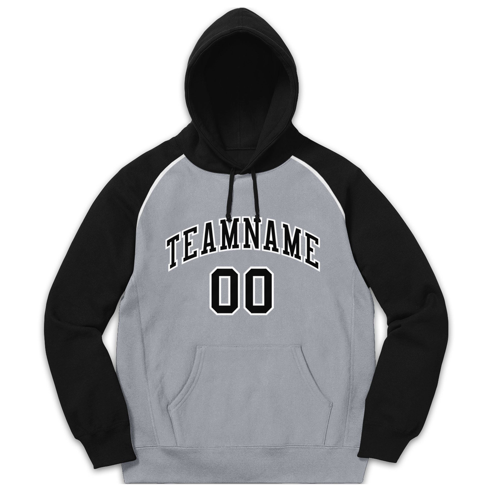 Custom Stitched Sportwear Gray Black-White Raglan Sleeves Pullover Hoodie| KXKSHOP