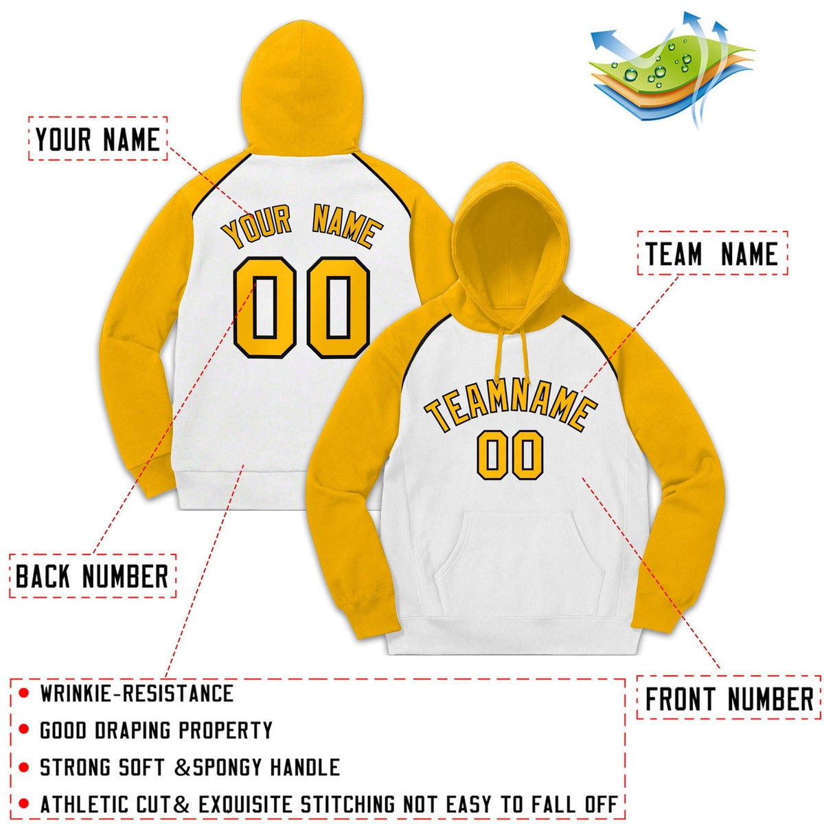 Custom Stitched Sportwear White Gold-Black Raglan Sleeves Pullover Hoodie| KXKSHOP