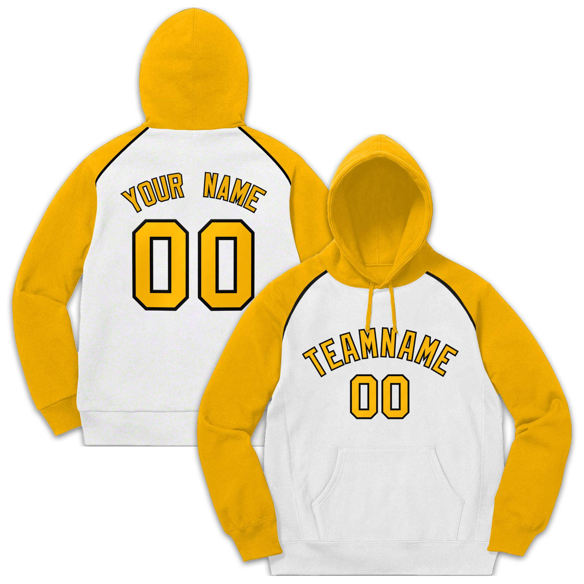 Custom Stitched Sportwear White Gold-Black Raglan Sleeves Pullover Hoodie| KXKSHOP
