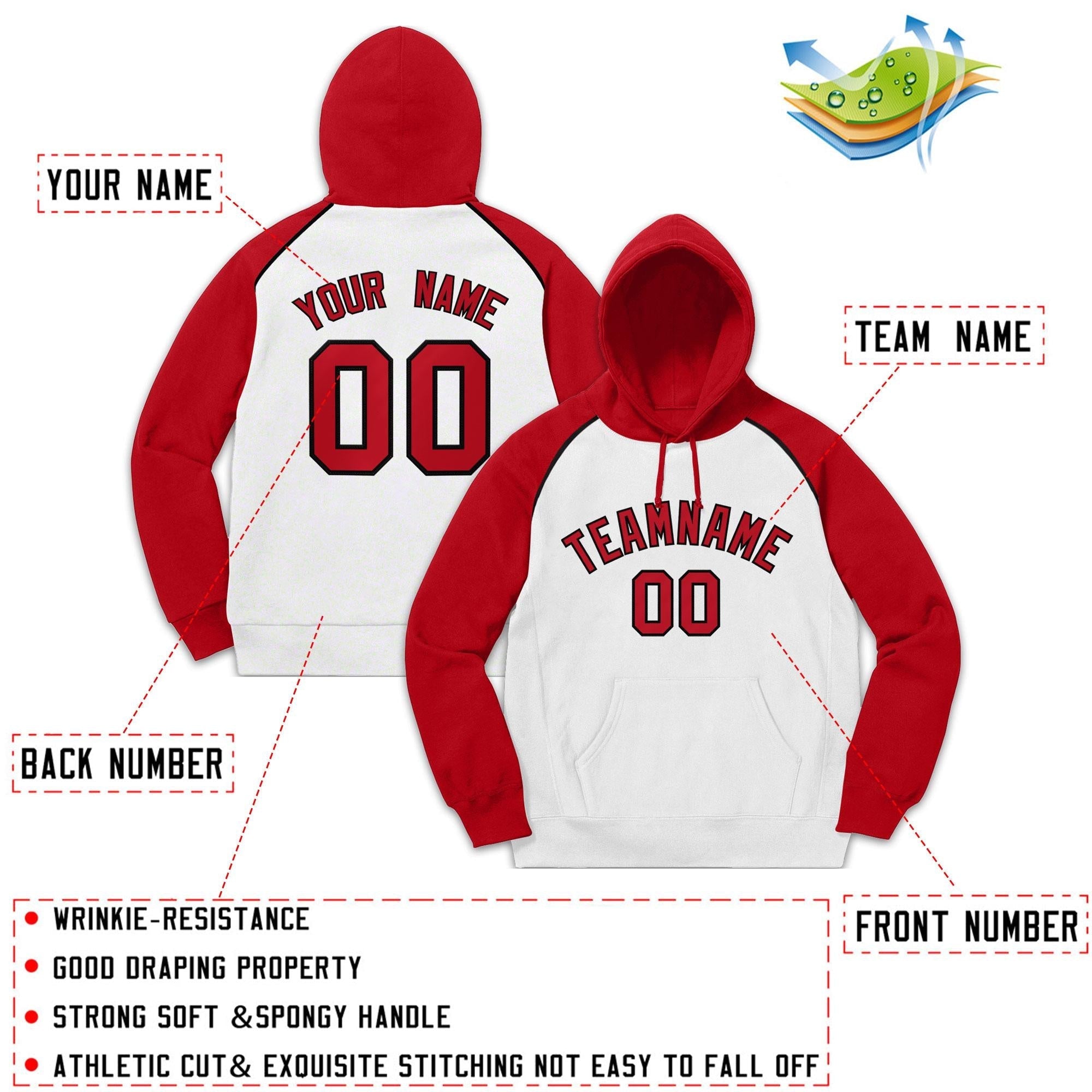 Custom Stitched Sportwear White Red-Black Raglan Sleeves Pullover Hoodie| KXKSHOP