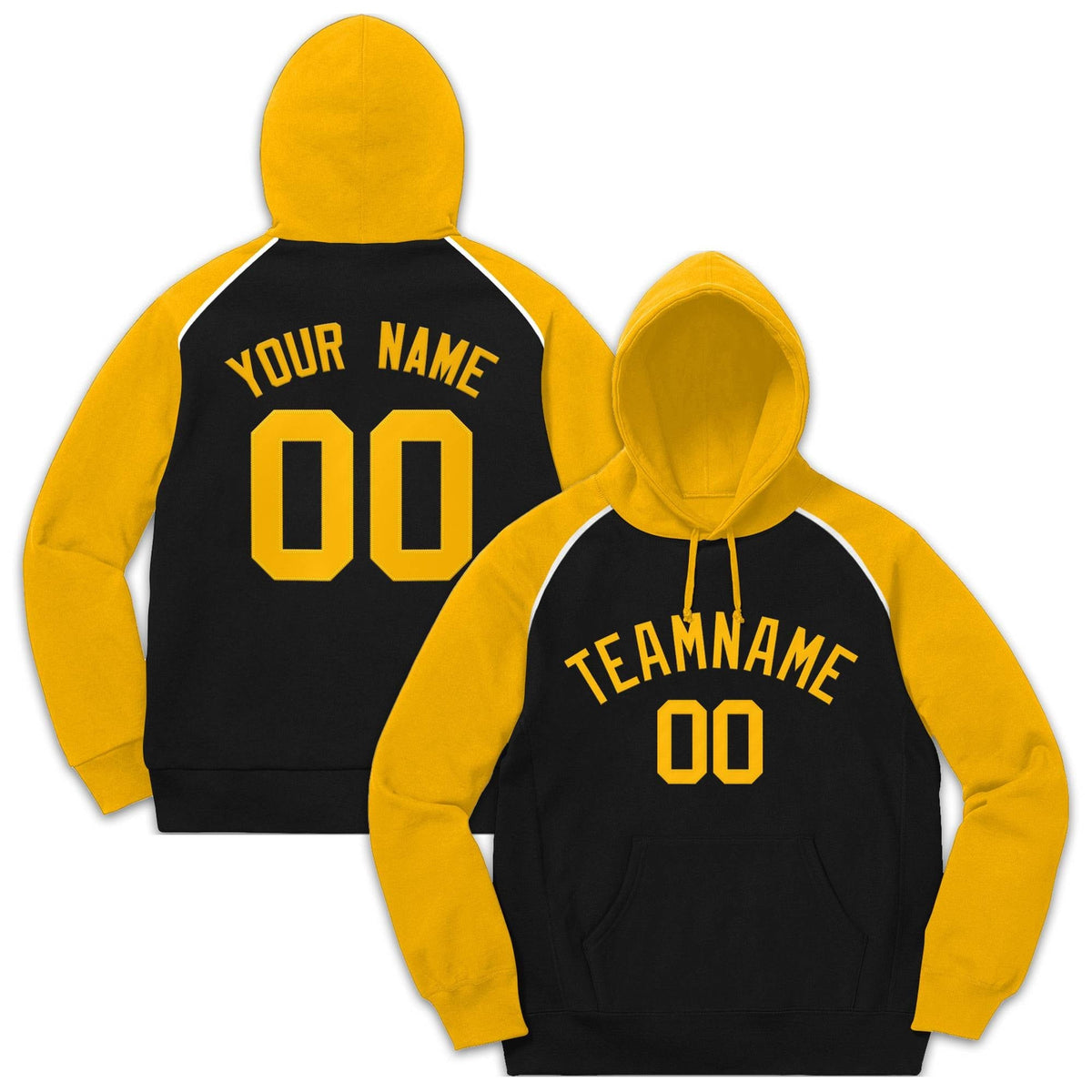Custom Stitched Sportwear Black Gold Raglan Sleeves Pullover Hoodie| KXKSHOP