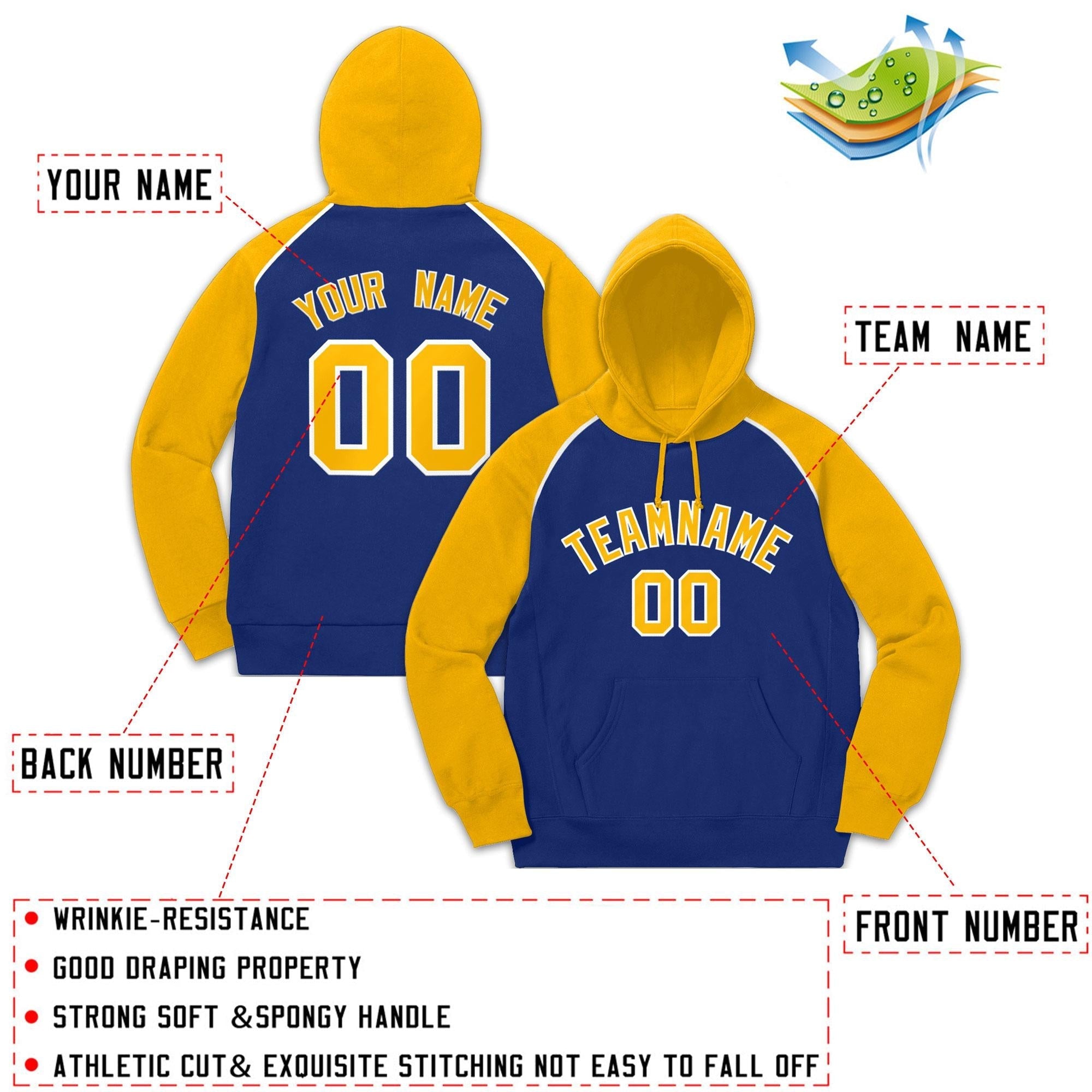 Custom Stitched Sportwear Royal Gold-White Raglan Sleeves Pullover Hoodie| KXKSHOP