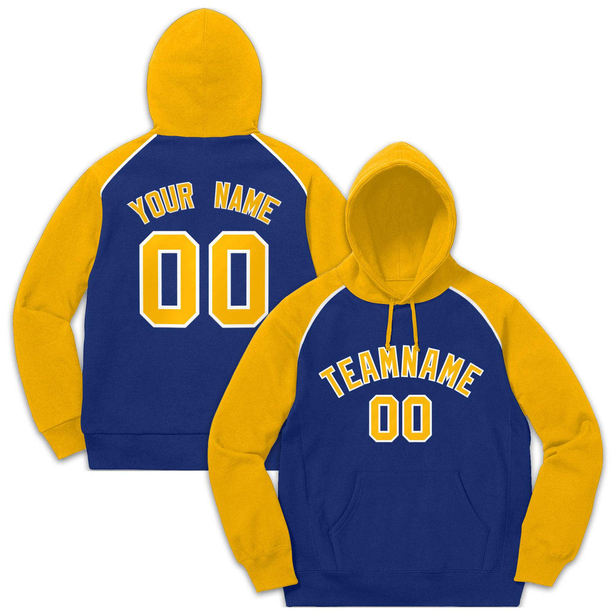 Custom Stitched Sportwear Royal Gold-White Raglan Sleeves Pullover Hoodie| KXKSHOP