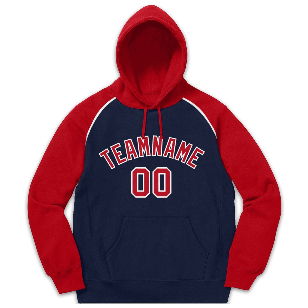 Custom Stitched Sportwear Navy Red-White Raglan Sleeves Pullover Hoodie| KXKSHOP