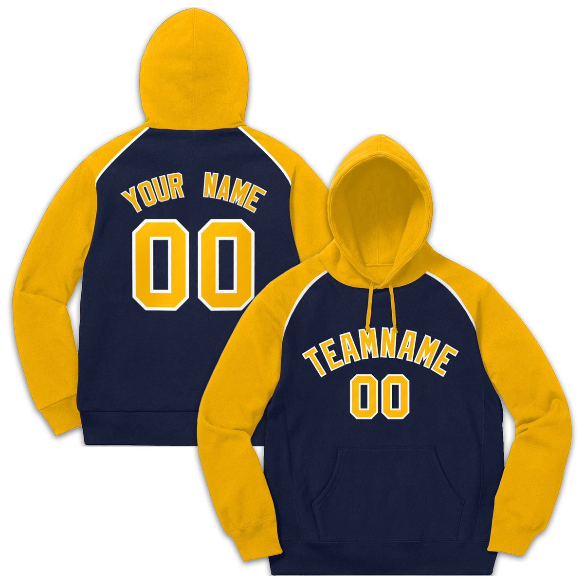Custom Stitched Sportwear Navy Gold-White Raglan Sleeves Pullover Hoodie| KXKSHOP