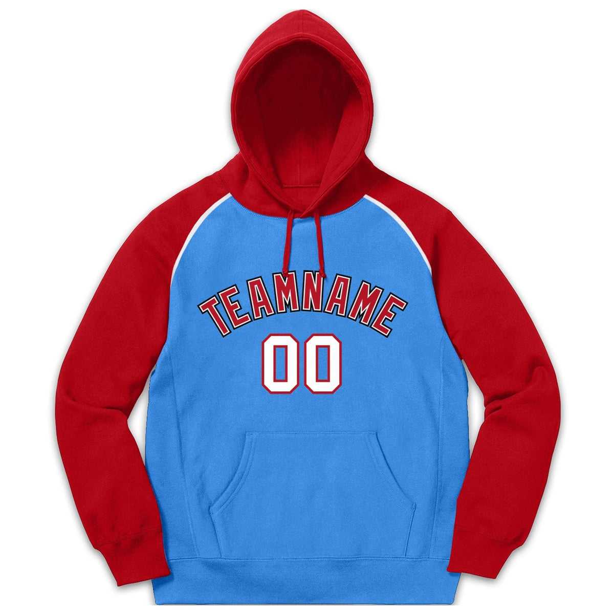 Custom Stitched Sportwear Powder Blue Red Raglan Sleeves Pullover Hoodie| KXKSHOP