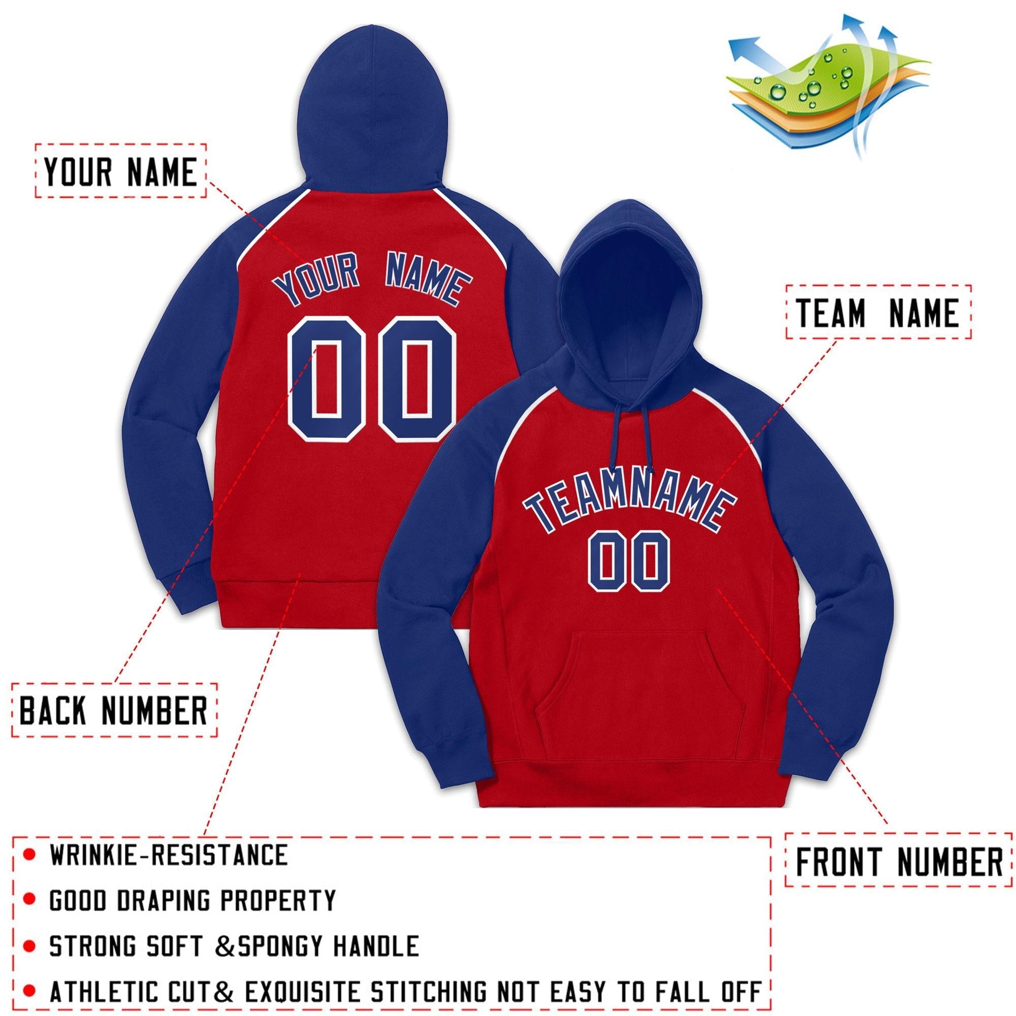 Custom Stitched Sportwear Red Royal-White Raglan Sleeves Pullover Hoodie| KXKSHOP