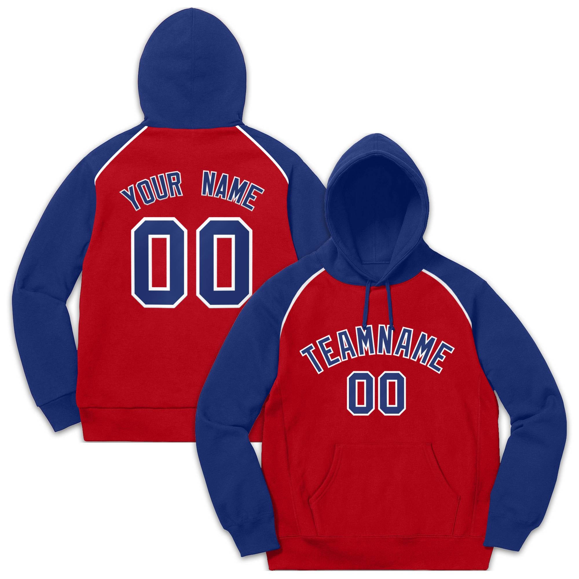 Custom Stitched Sportwear Red Royal-White Raglan Sleeves Pullover Hoodie| KXKSHOP
