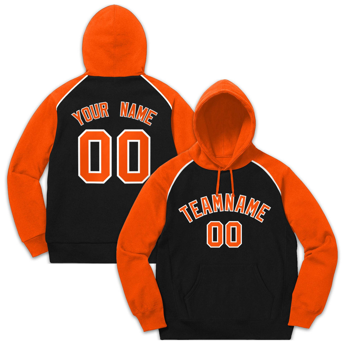 Custom Stitched Sportwear Black Orange-White Raglan Sleeves Pullover Hoodie| KXKSHOP
