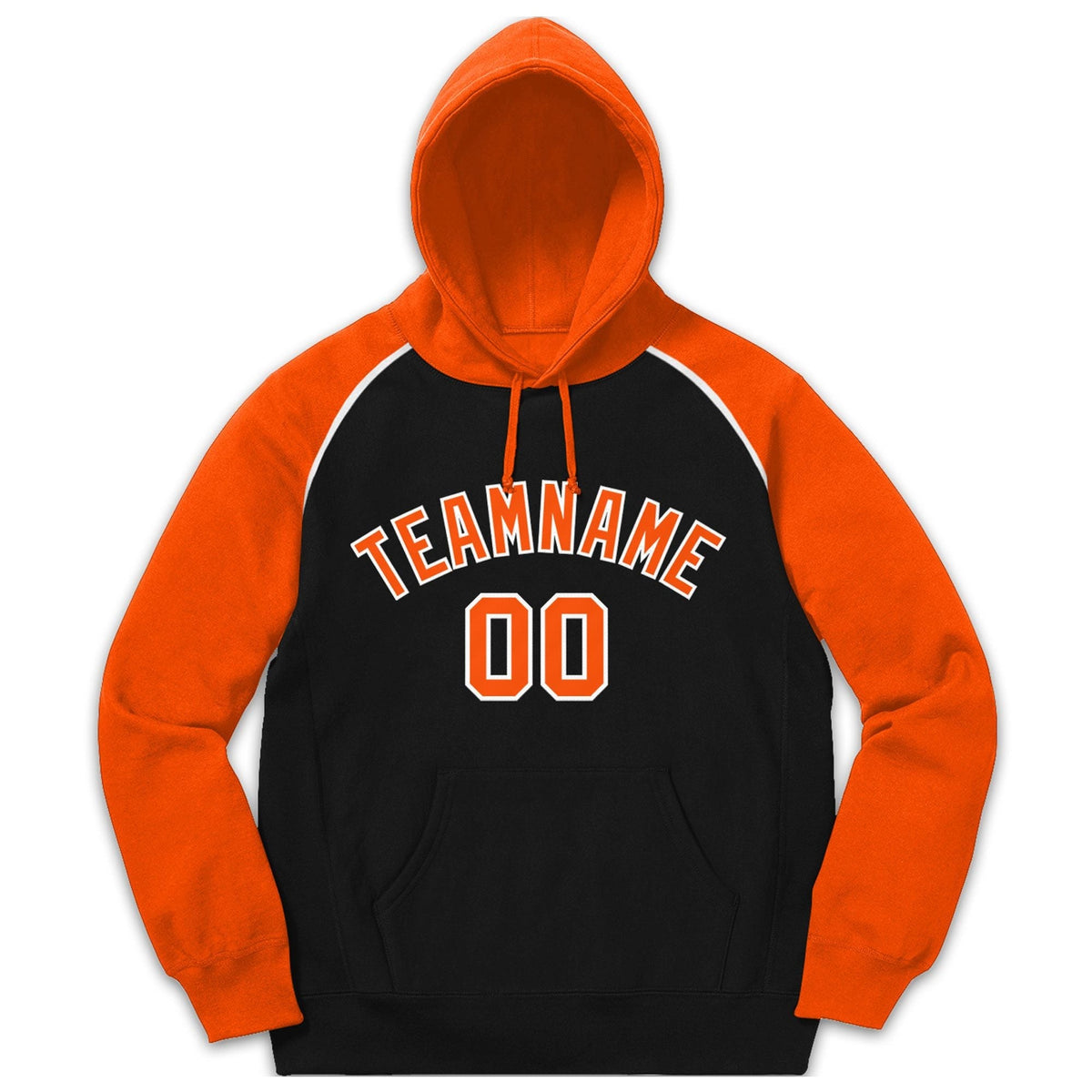 Custom Stitched Sportwear Black Orange-White Raglan Sleeves Pullover Hoodie| KXKSHOP