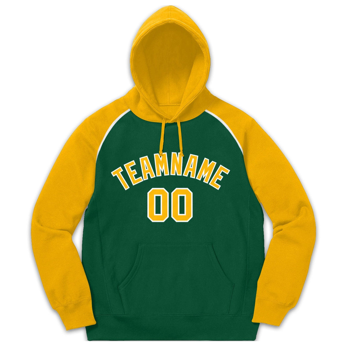 Custom Stitched Sportwear Green Gold-White Raglan Sleeves Pullover Hoodie| KXKSHOP