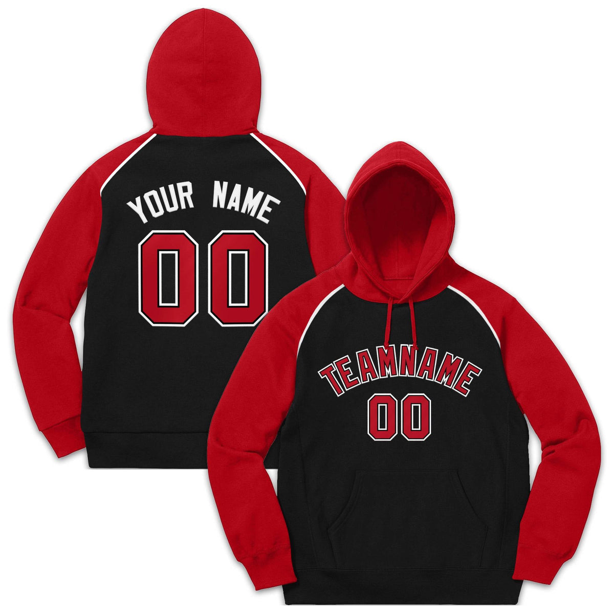 Custom Stitched Sportwear Black Red-White Raglan Sleeves Pullover Hoodie| KXKSHOP