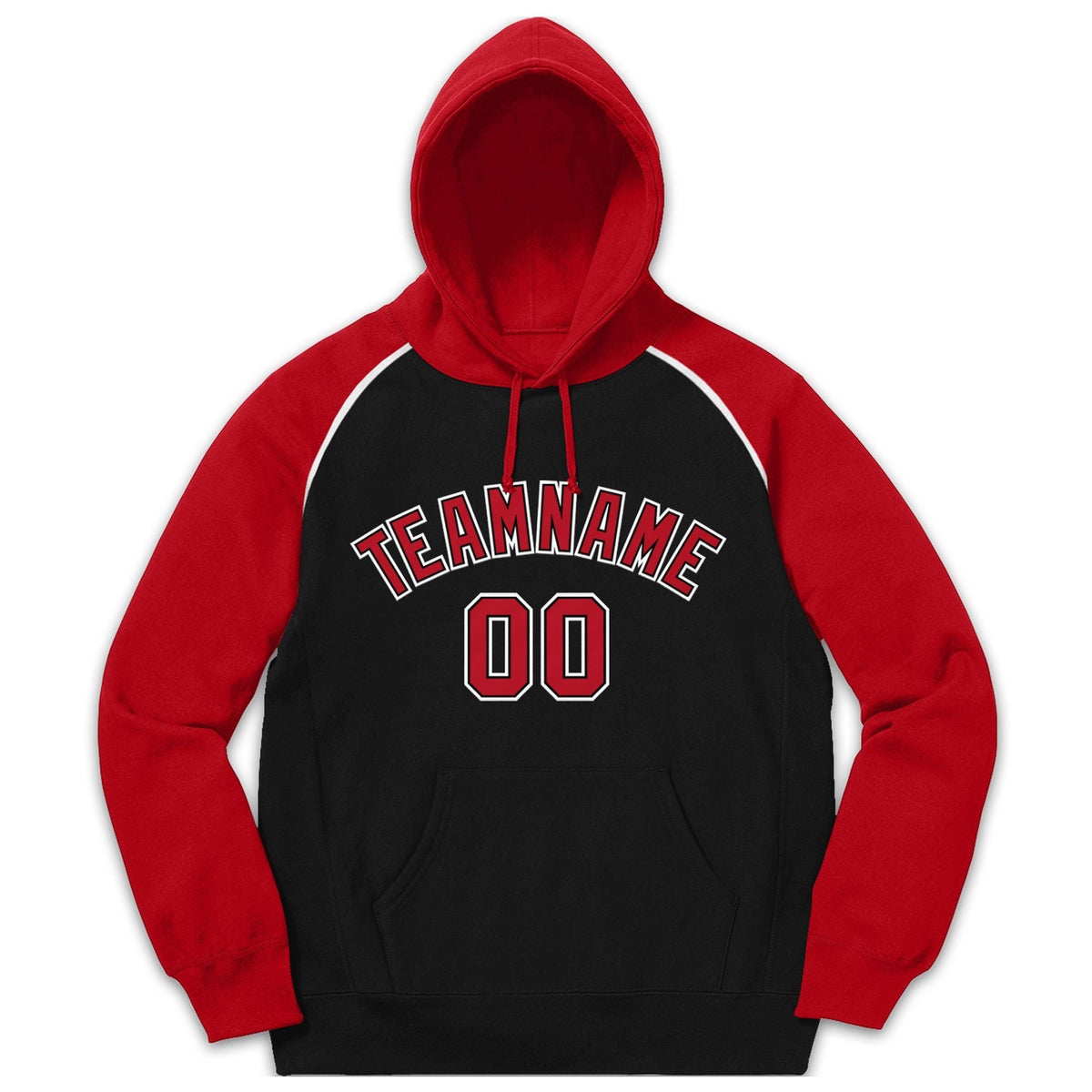 Custom Stitched Sportwear Black Red-White Raglan Sleeves Pullover Hoodie| KXKSHOP