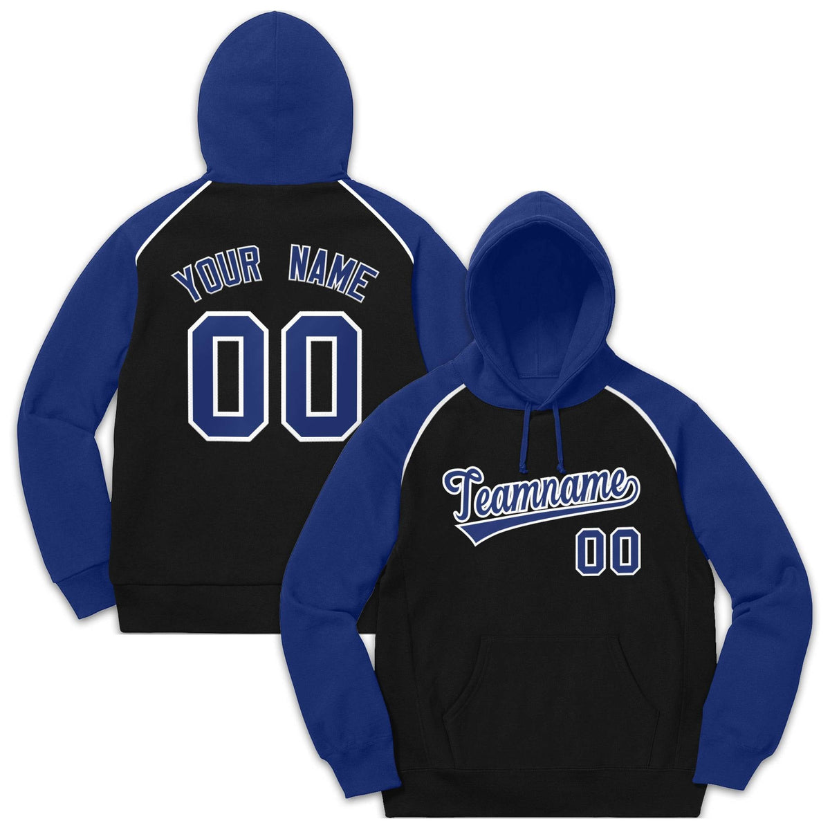 Custom Stitched Sportwear Black Royal-White Raglan Sleeves Pullover Hoodie| KXKSHOP