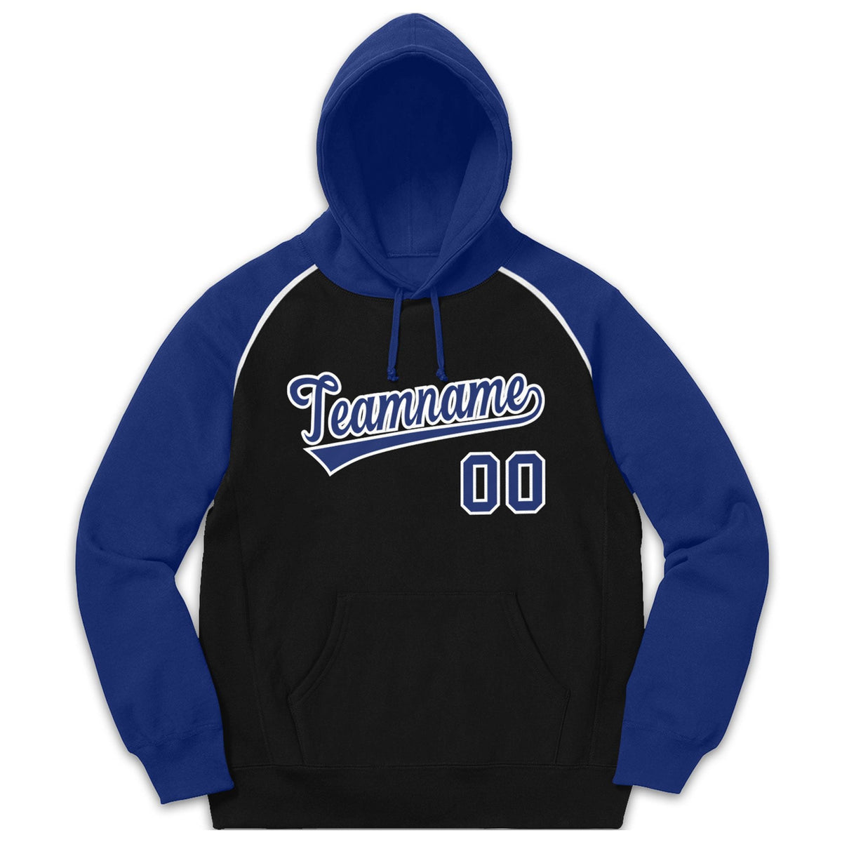 Custom Stitched Sportwear Black Royal-White Raglan Sleeves Pullover Hoodie| KXKSHOP