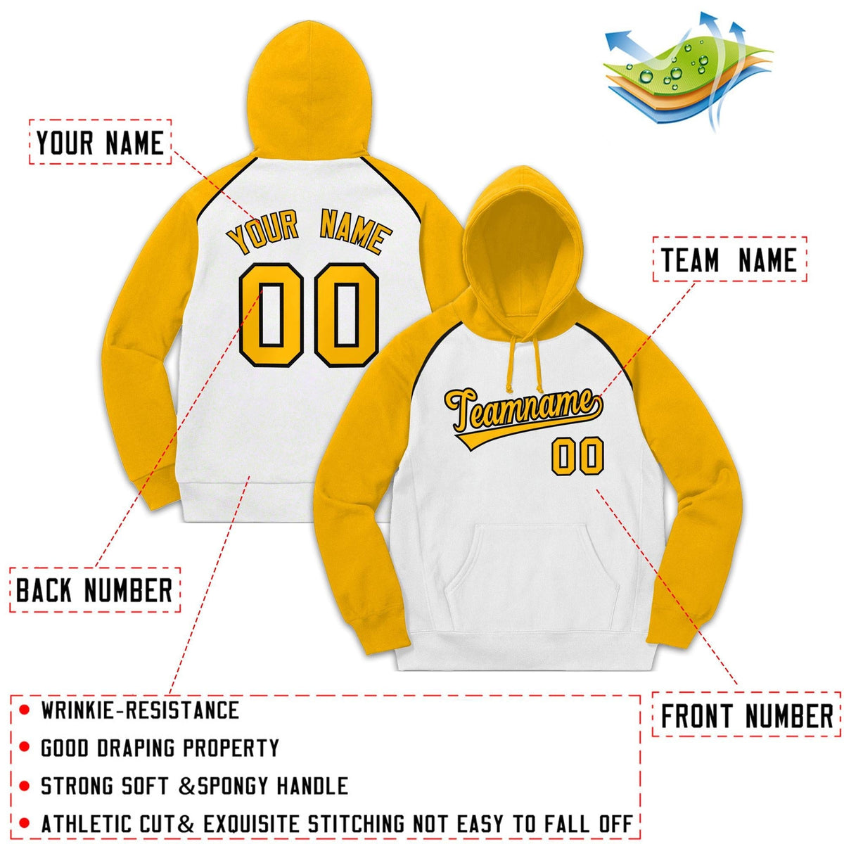 Custom Stitched Sportwear White Gold-Black Raglan Sleeves Pullover Hoodie| KXKSHOP