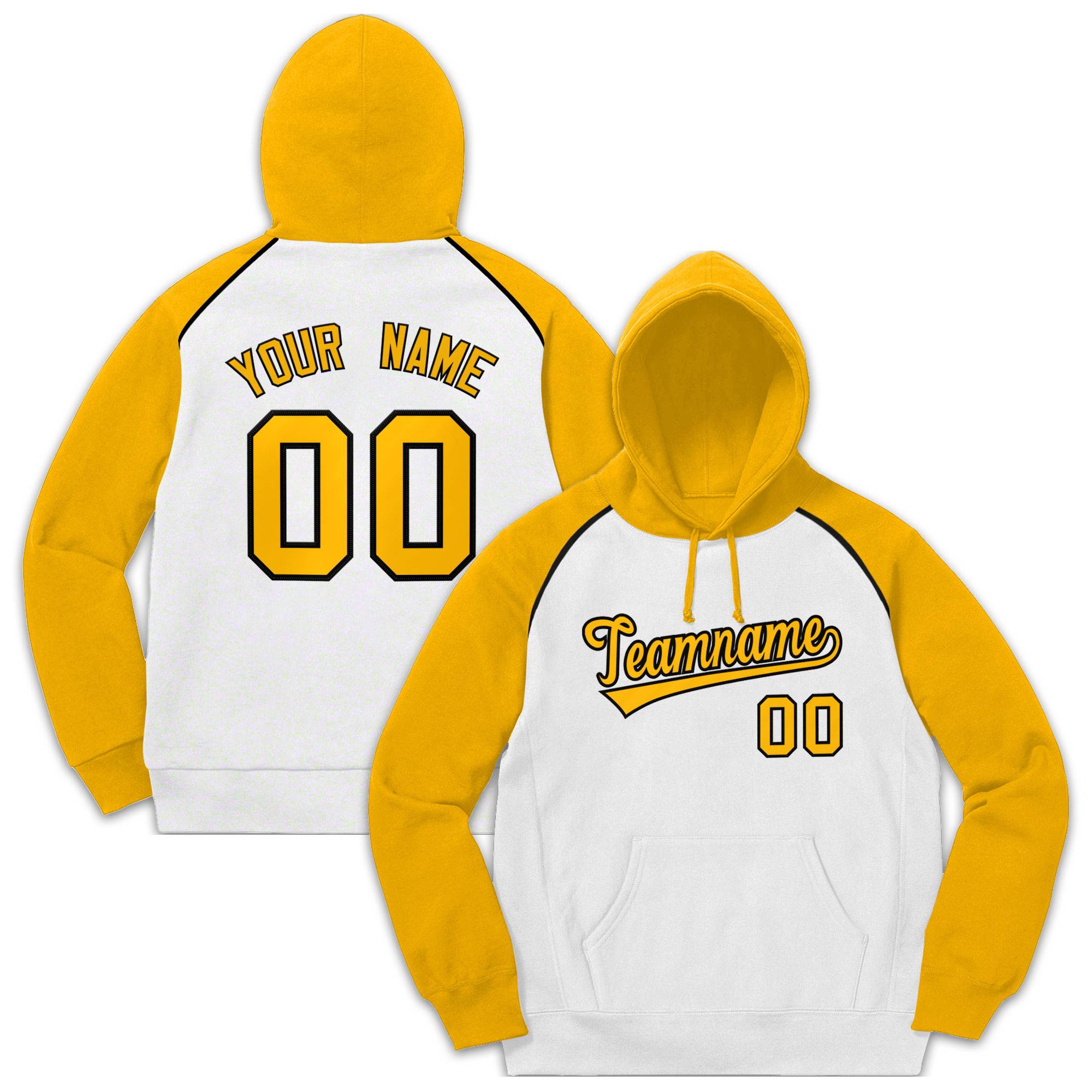 Custom Stitched Sportwear White Gold-Black Raglan Sleeves Pullover Hoodie| KXKSHOP