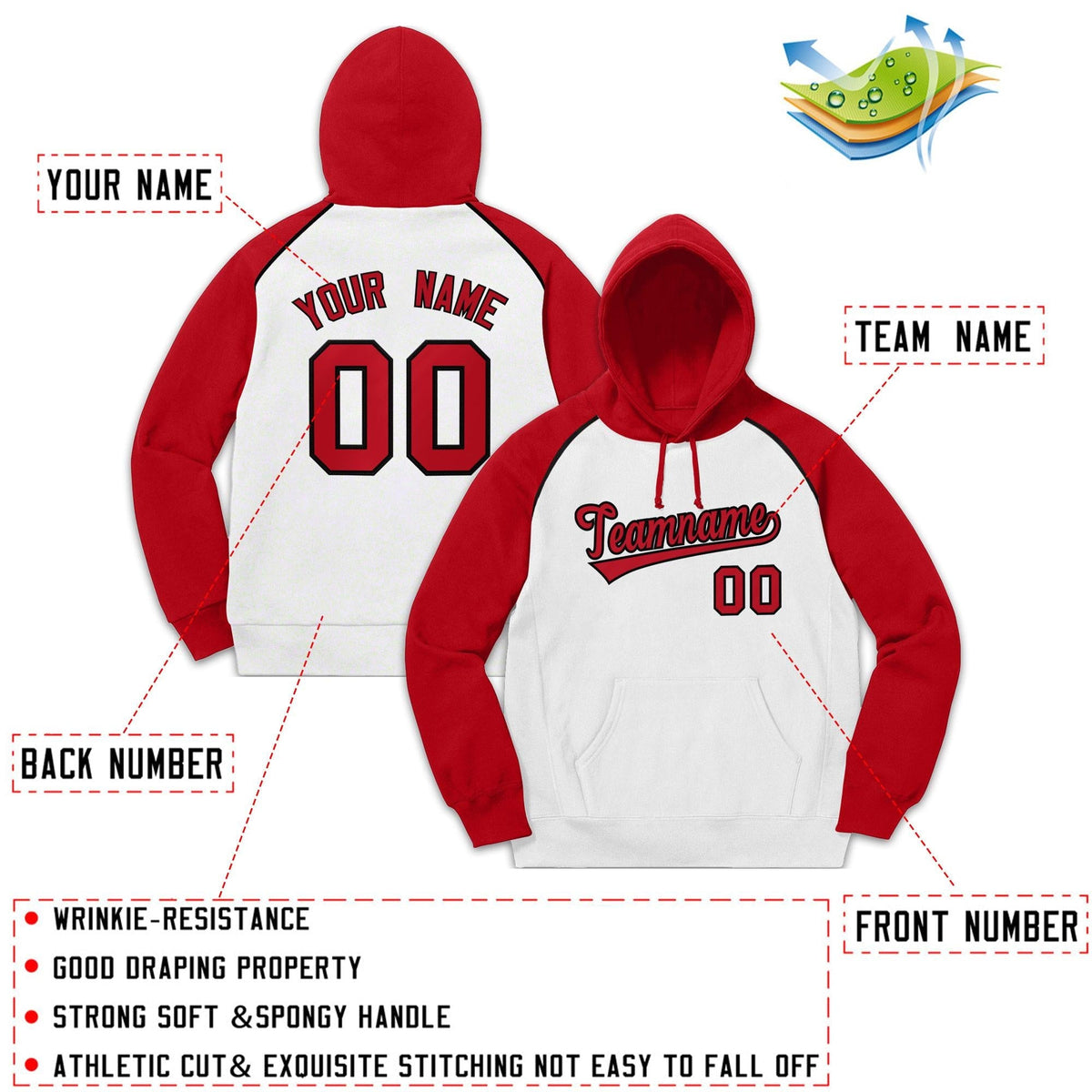 Custom Stitched Sportwear White Red-Black Raglan Sleeves Pullover Hoodie| KXKSHOP