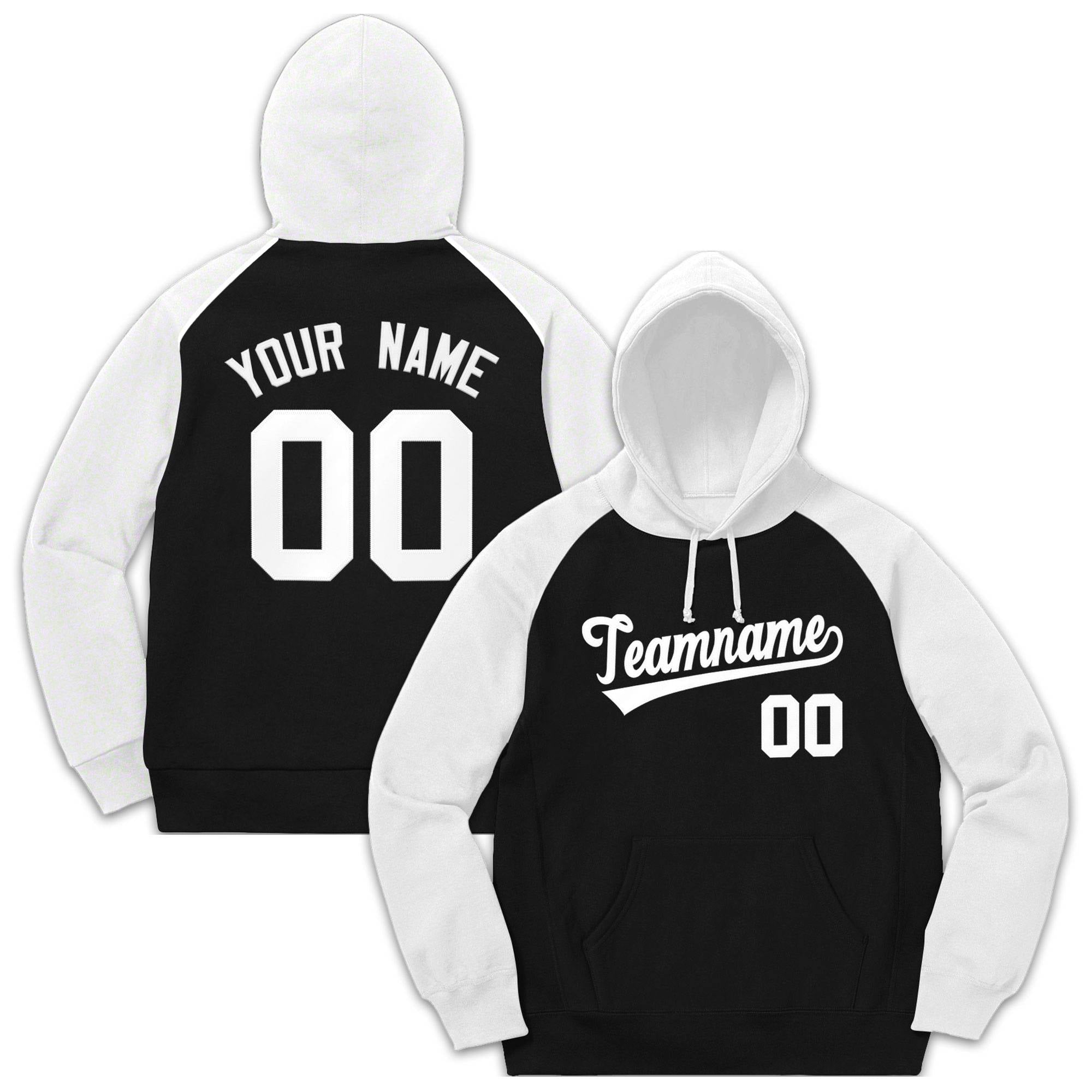 Custom Stitched Sportwear Black White Raglan Sleeves Pullover Hoodie| KXKSHOP