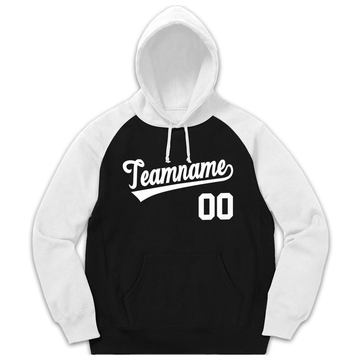 Custom Stitched Sportwear Black White Raglan Sleeves Pullover Hoodie| KXKSHOP