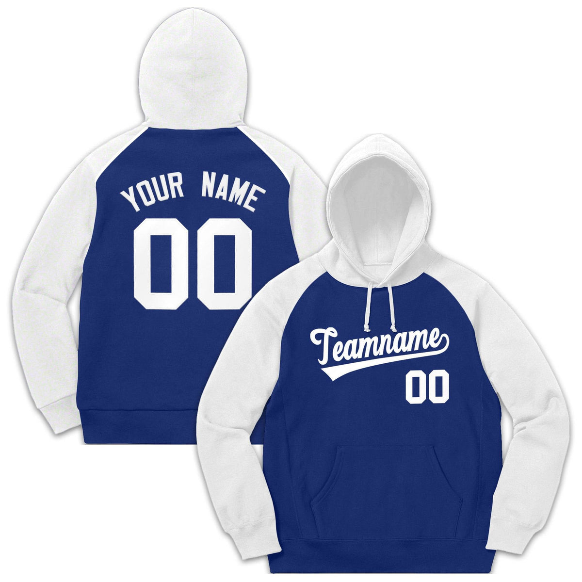 Custom Stitched Sportwear Royal White Raglan Sleeves Pullover Hoodie| KXKSHOP
