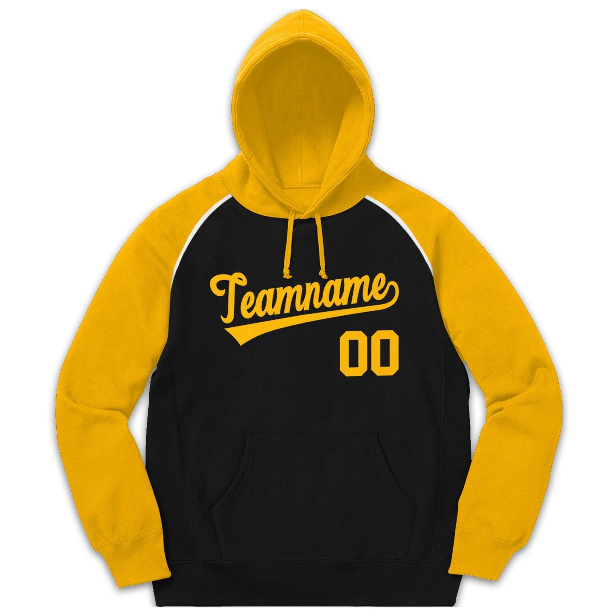Custom Stitched Sportwear Black Gold Raglan Sleeves Pullover Hoodie| KXKSHOP