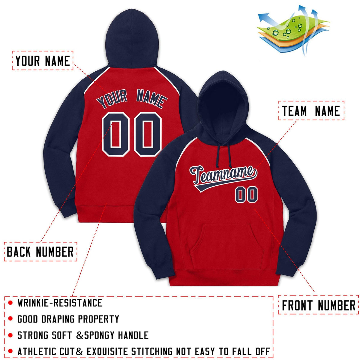 Custom Stitched Sportwear Red Navy-White Raglan Sleeves Pullover Hoodie| KXKSHOP