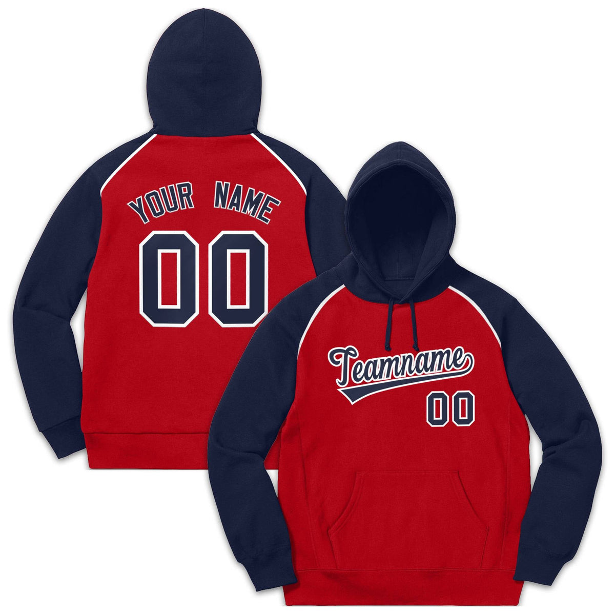 Custom Stitched Sportwear Red Navy-White Raglan Sleeves Pullover Hoodie| KXKSHOP