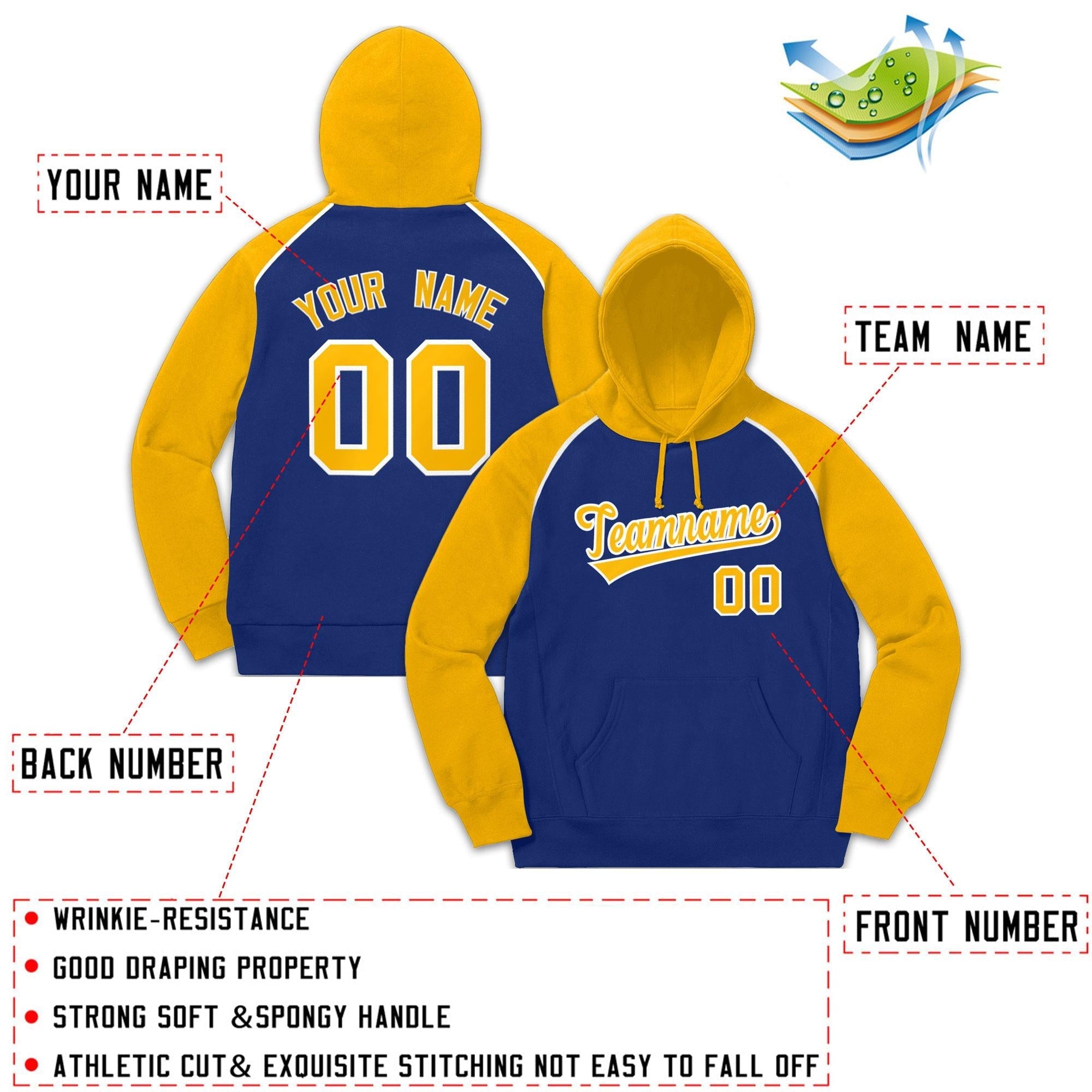 Custom Stitched Sportwear Royal Gold-White Raglan Sleeves Pullover Hoodie| KXKSHOP