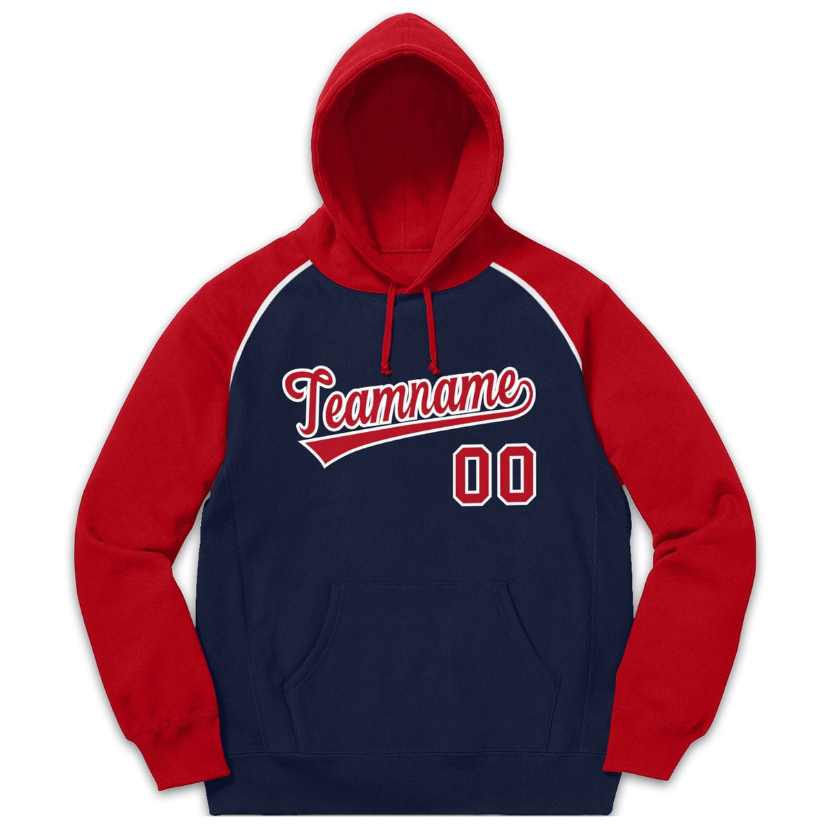 Custom Stitched Sportwear Navy Red-White Raglan Sleeves Pullover Hoodie| KXKSHOP