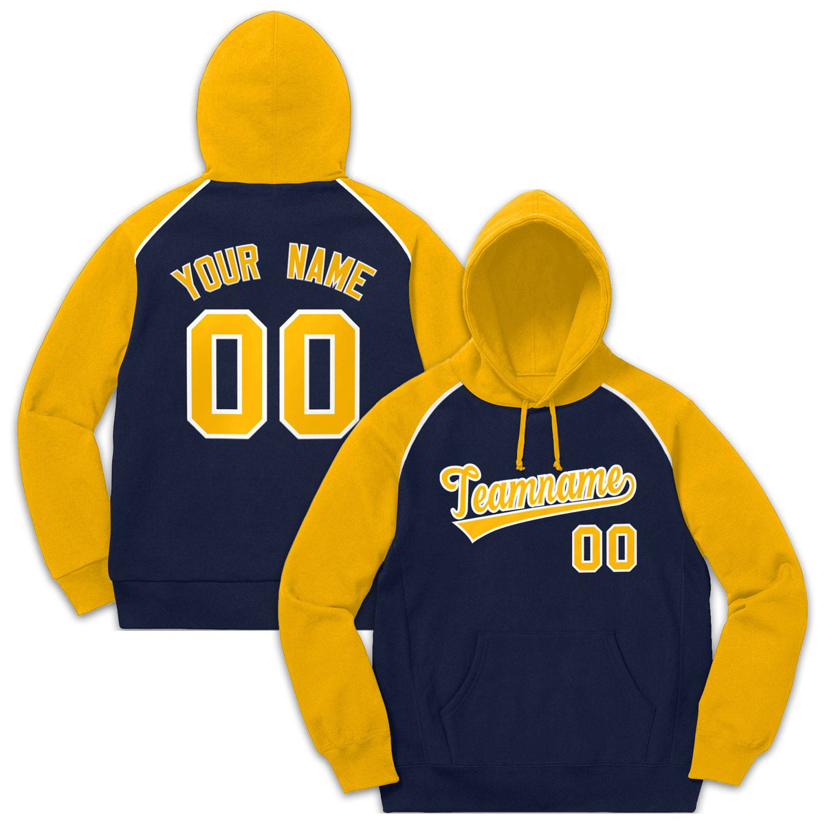 Custom Stitched Sportwear Navy Gold-White Raglan Sleeves Pullover Hoodie| KXKSHOP