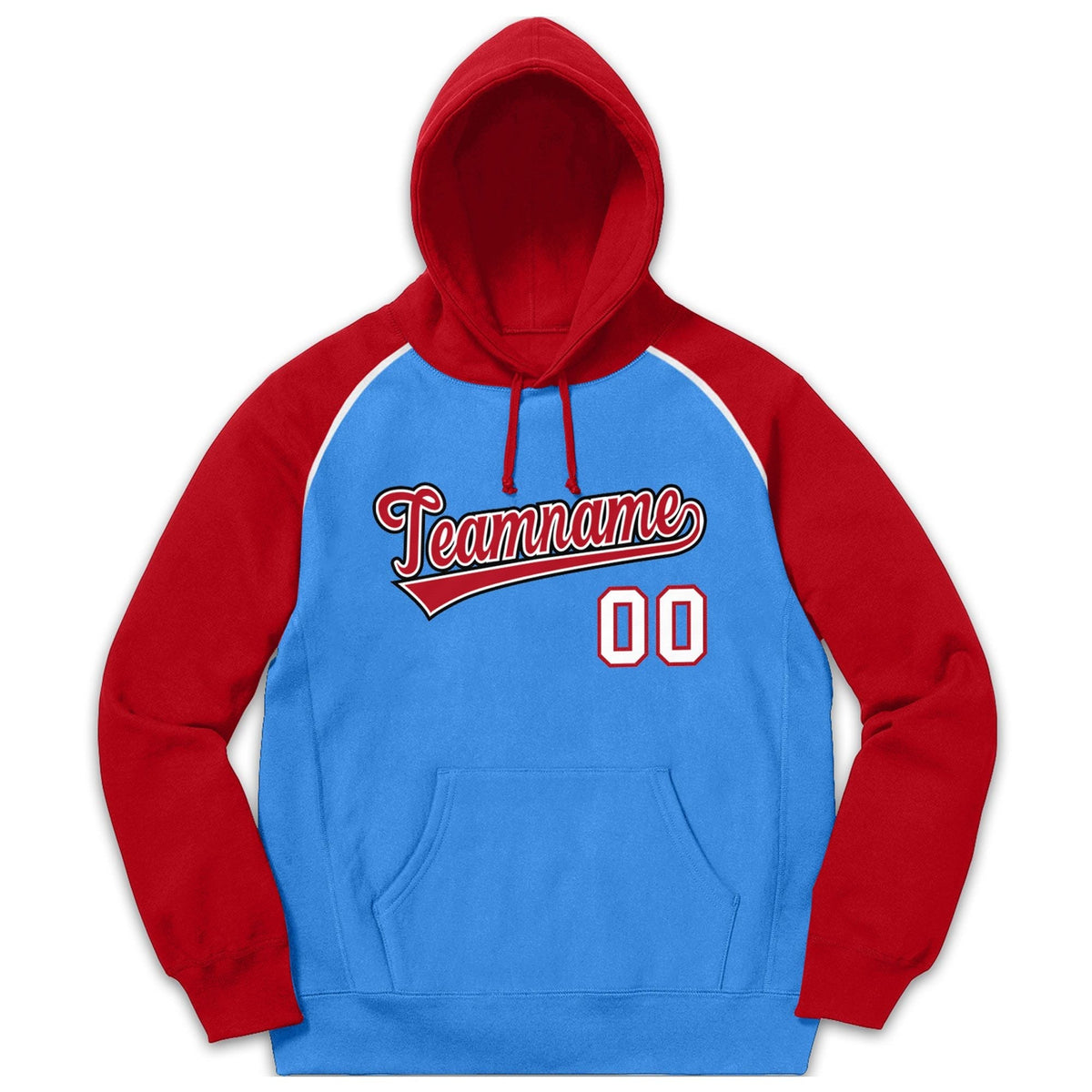 Custom Stitched Sportwear Powder Blue Red Raglan Sleeves Pullover Hoodie| KXKSHOP