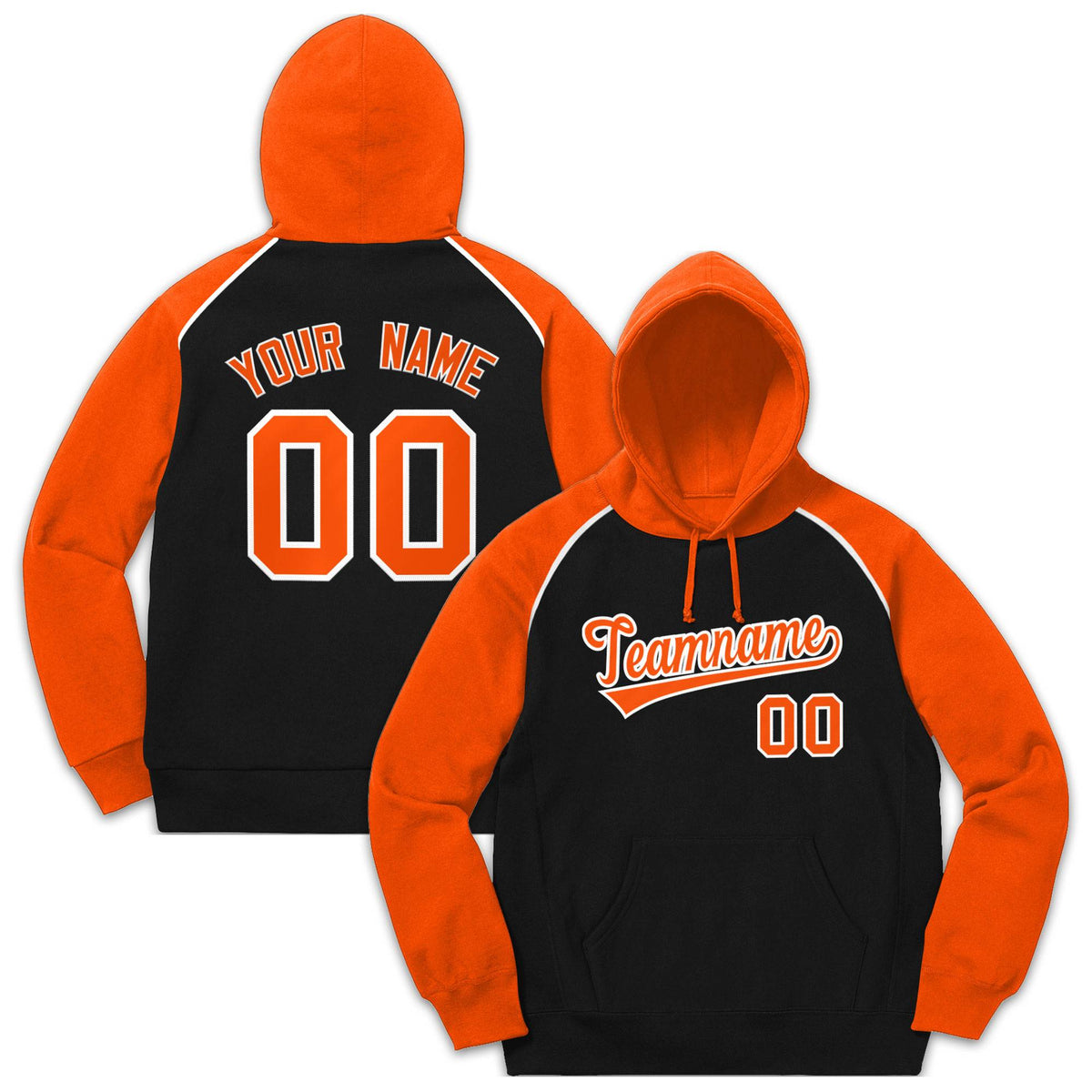 Custom Stitched Sportwear Black Orange-White Raglan Sleeves Pullover Hoodie| KXKSHOP