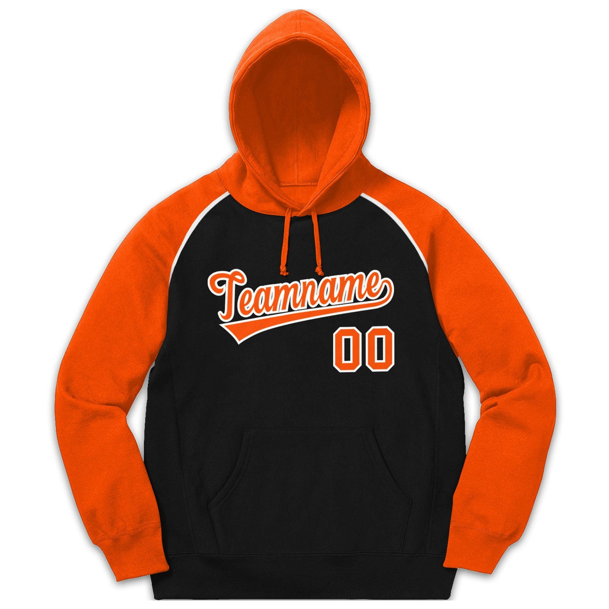 Custom Stitched Sportwear Black Orange-White Raglan Sleeves Pullover Hoodie| KXKSHOP