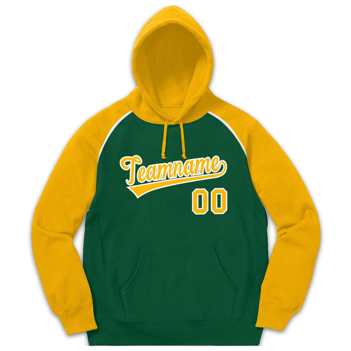 Custom Stitched Sportwear Green Gold-White Raglan Sleeves Pullover Hoodie| KXKSHOP