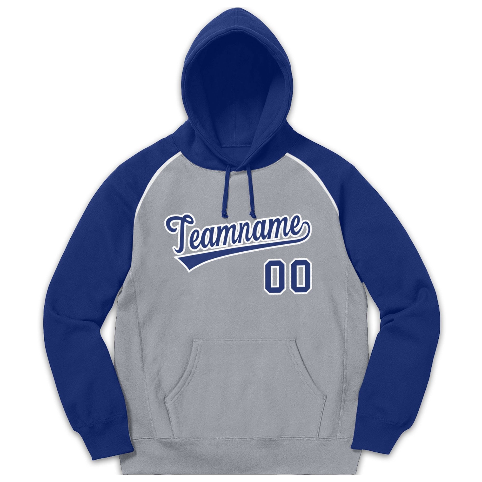 Custom Stitched Sportwear Gray Royal-White Raglan Sleeves Pullover Hoodie| KXKSHOP