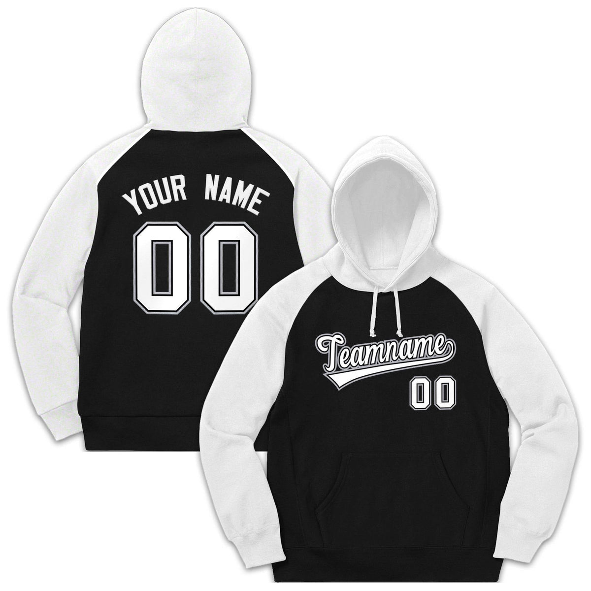Custom Stitched Sportwear Black White-Gray Raglan Sleeves Pullover Hoodie| KXKSHOP