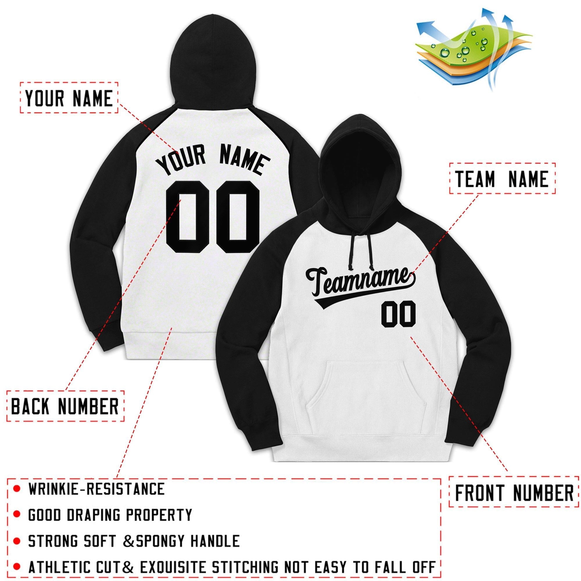 Custom Stitched Sportwear White Black Raglan Sleeves Pullover Hoodie| KXKSHOP