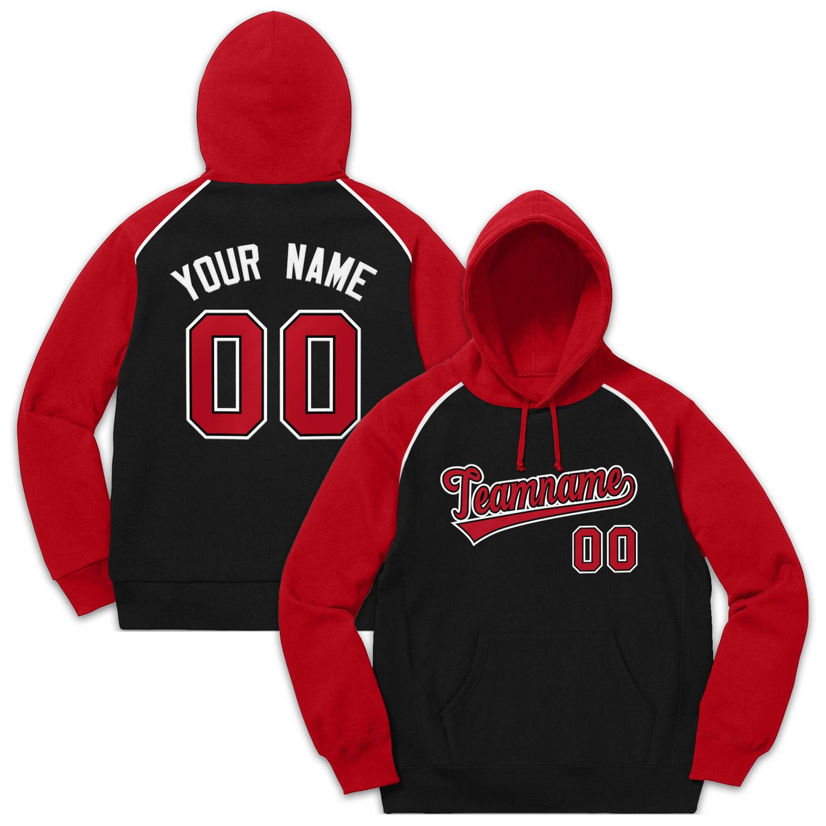 Custom Stitched Sportwear Black Red-White Raglan Sleeves Pullover Hoodie| KXKSHOP