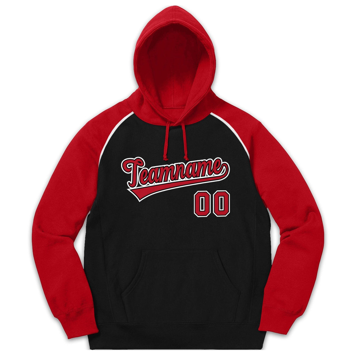 Custom Stitched Sportwear Black Red-White Raglan Sleeves Pullover Hoodie| KXKSHOP
