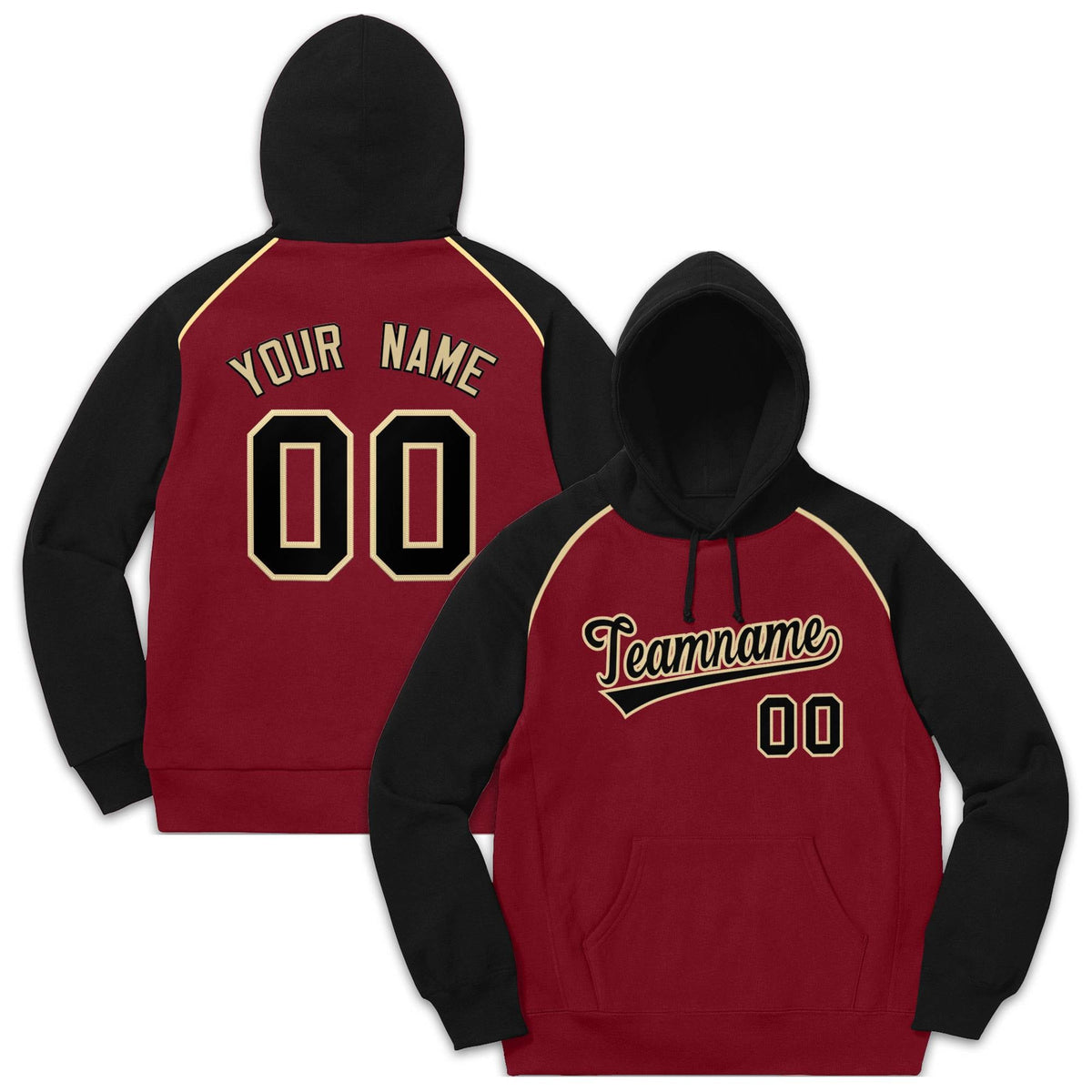 Custom Stitched Sportwear Crimson Black-Khaki Raglan Sleeves Pullover Hoodie| KXKSHOP